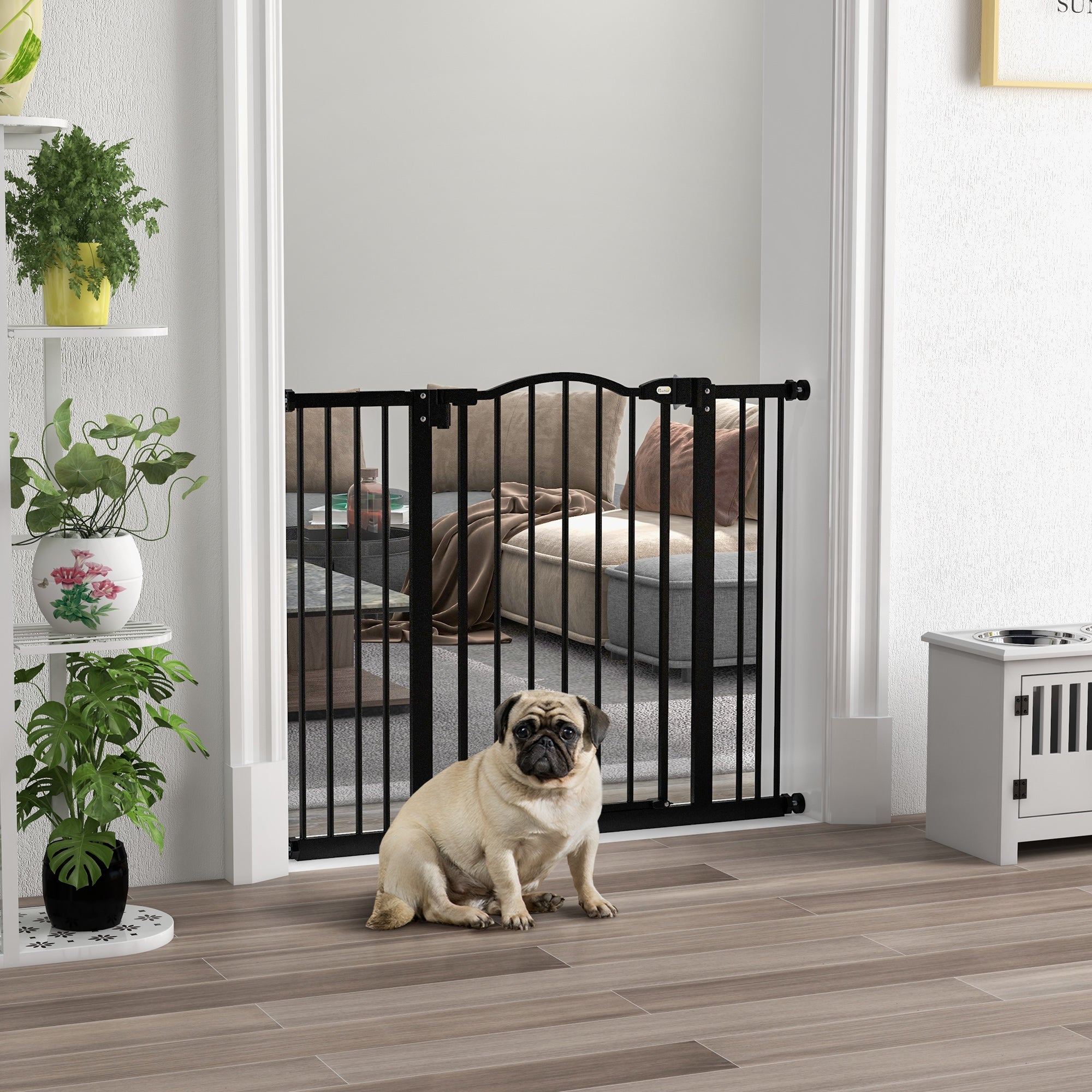 Adjustable Metal Pet Gate Safety Barrier 74-100cm with Auto-Close Door - Black