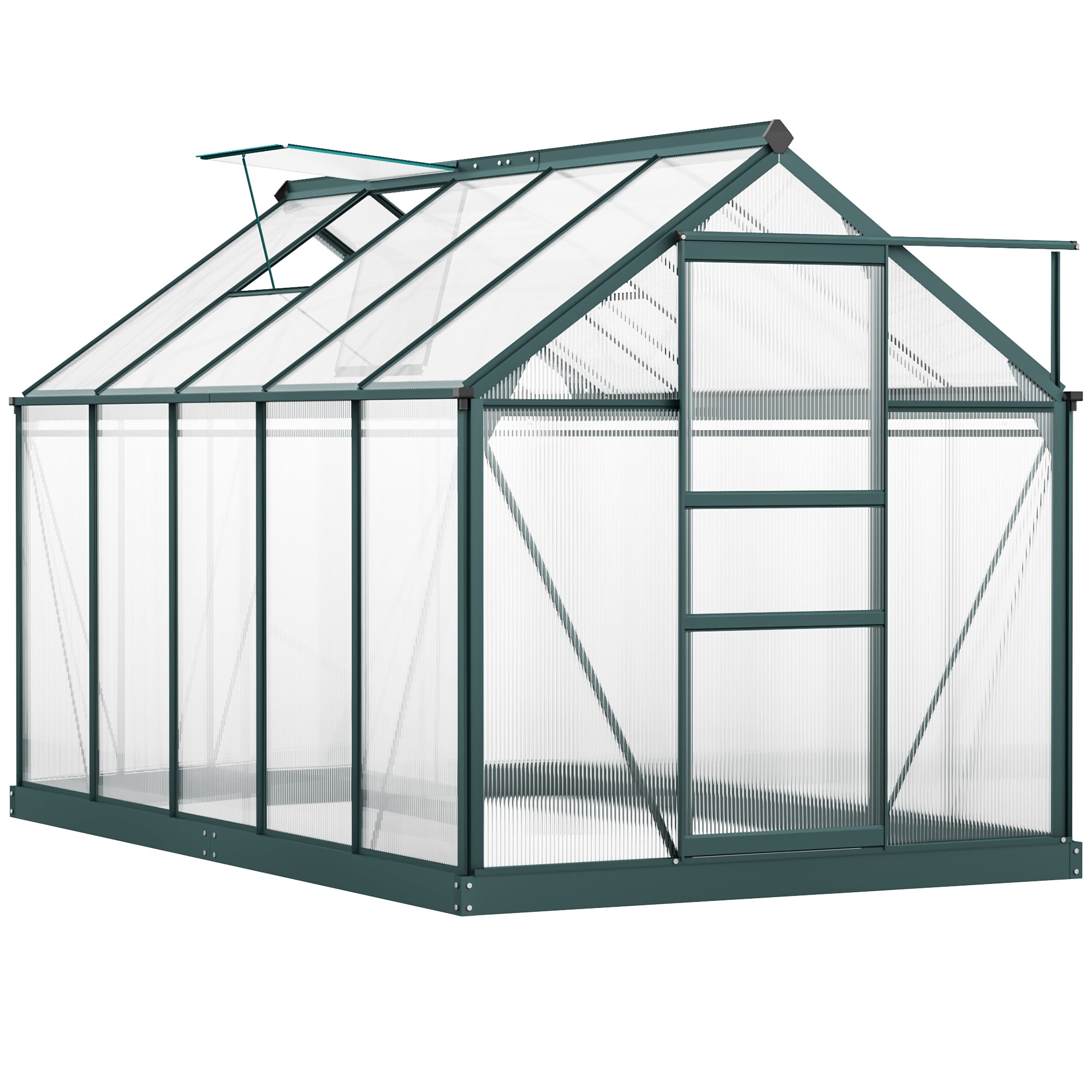 Large Aluminium Frame Walk-In Greenhouse with Galvanized Base and Slide Door - Green
