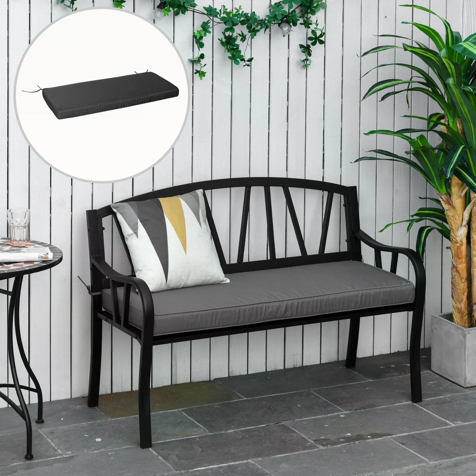 2 Seater Garden Bench Cushion with Thick Sponge Filling - Grey