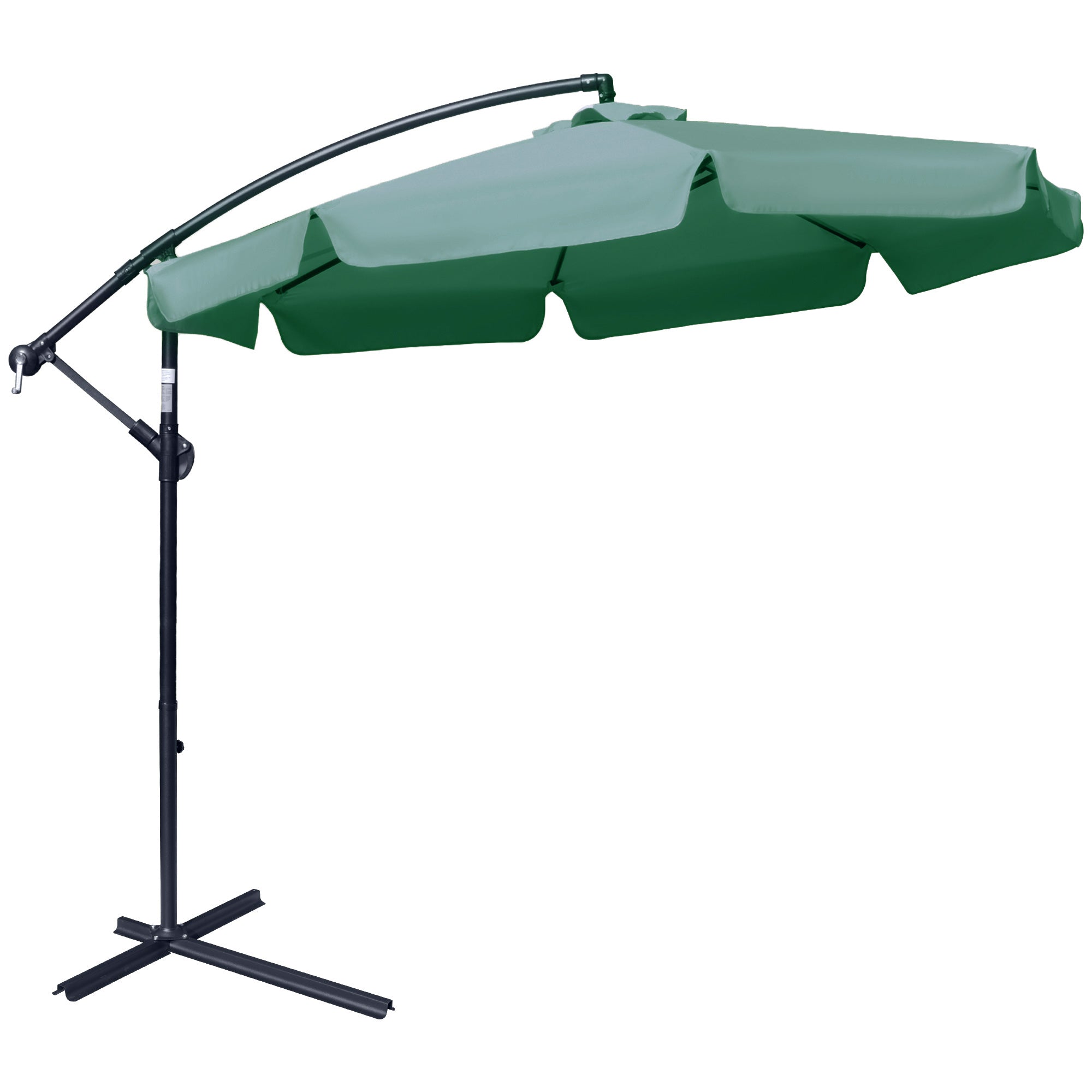 2.7m Cantilever Garden Parasol with Crank Handle and Cross Base Green