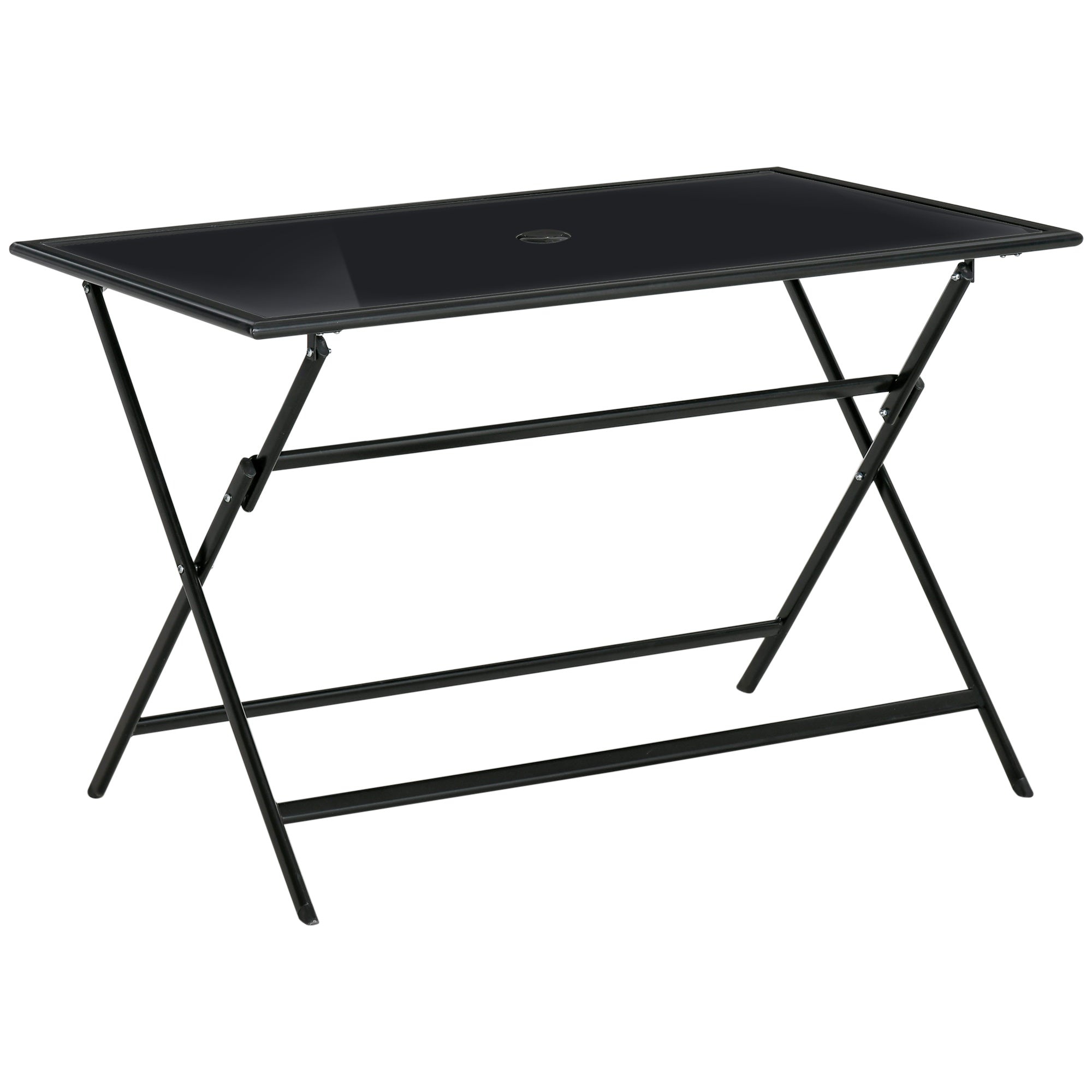 6 Seater Folding Outdoor Dining Table with Tempered Glass Top - Black