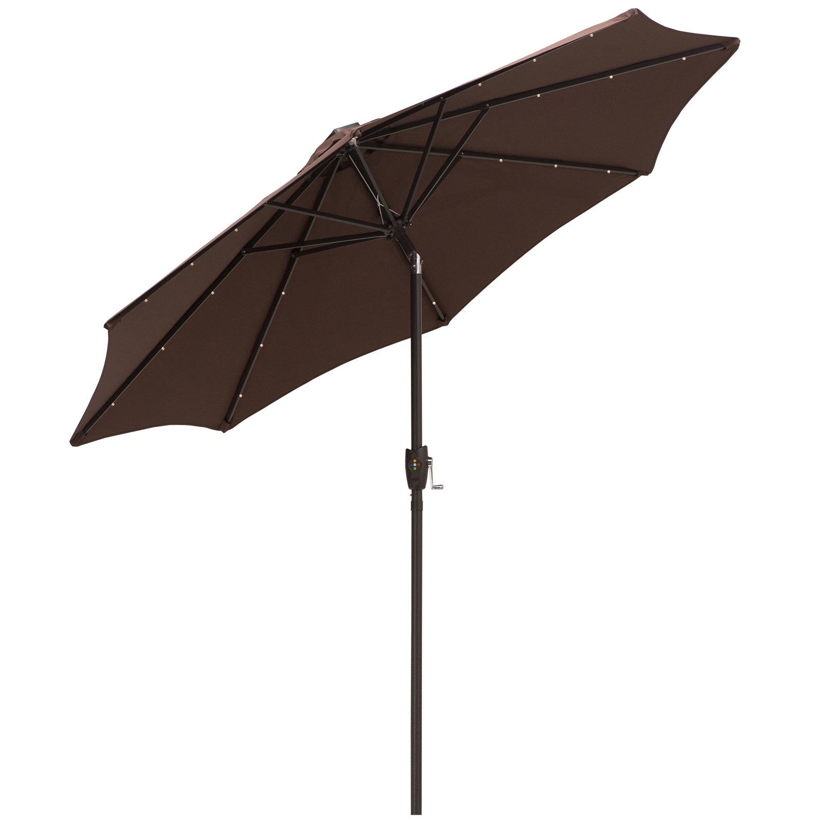 24 LED Solar Garden Parasol with Tilt and Crank Handle - Coffee Brown