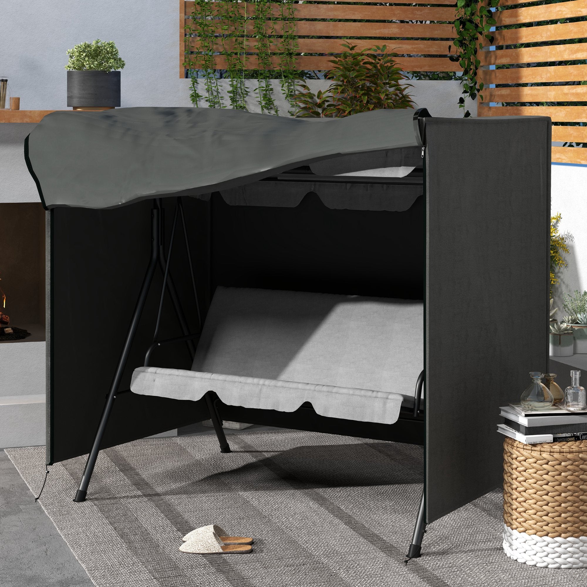 3 Seater Oxford Fabric Patio Swing Chair Cover Waterproof Dark Grey