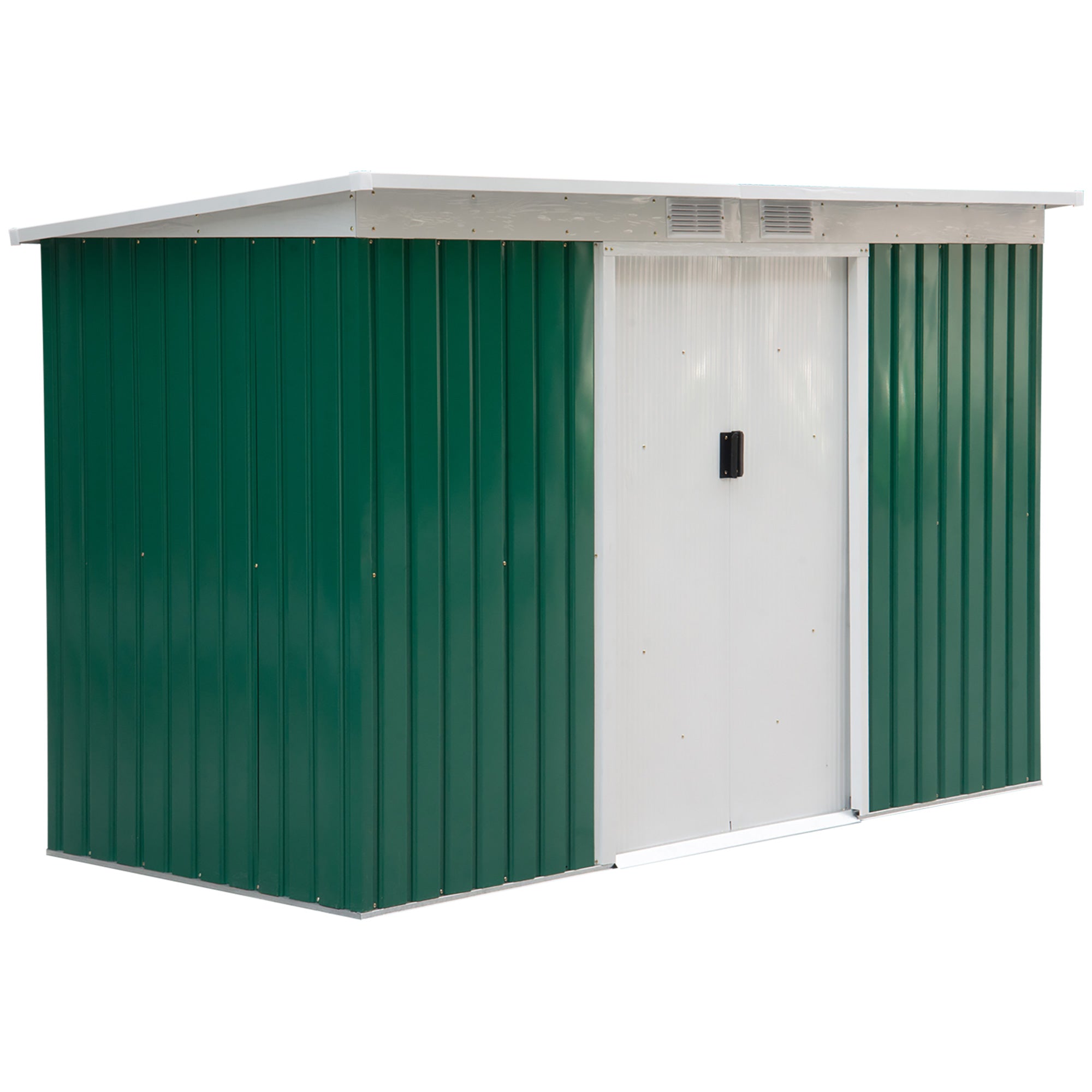 9ft Metal Garden Storage Shed with Double Doors and Ventilation Deep Green