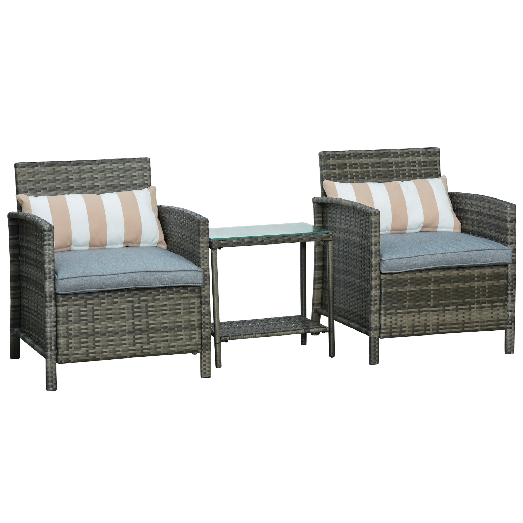 3 Piece Garden Rattan Patio Bistro Set with Rust Resistant Steel - Grey