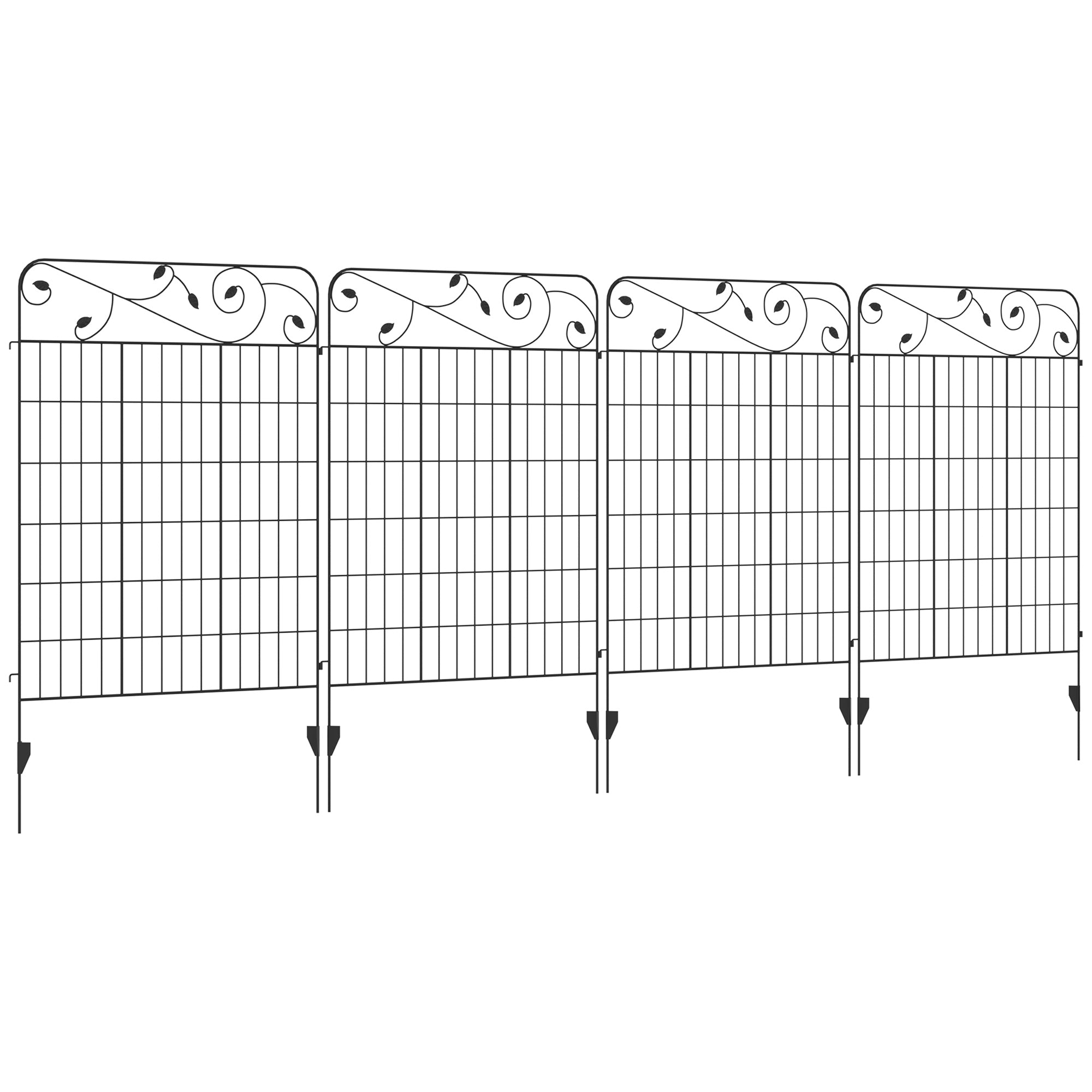 Set of 4 Decorative Metal Garden Fence Panels 110x88cm with Floral Design - Black