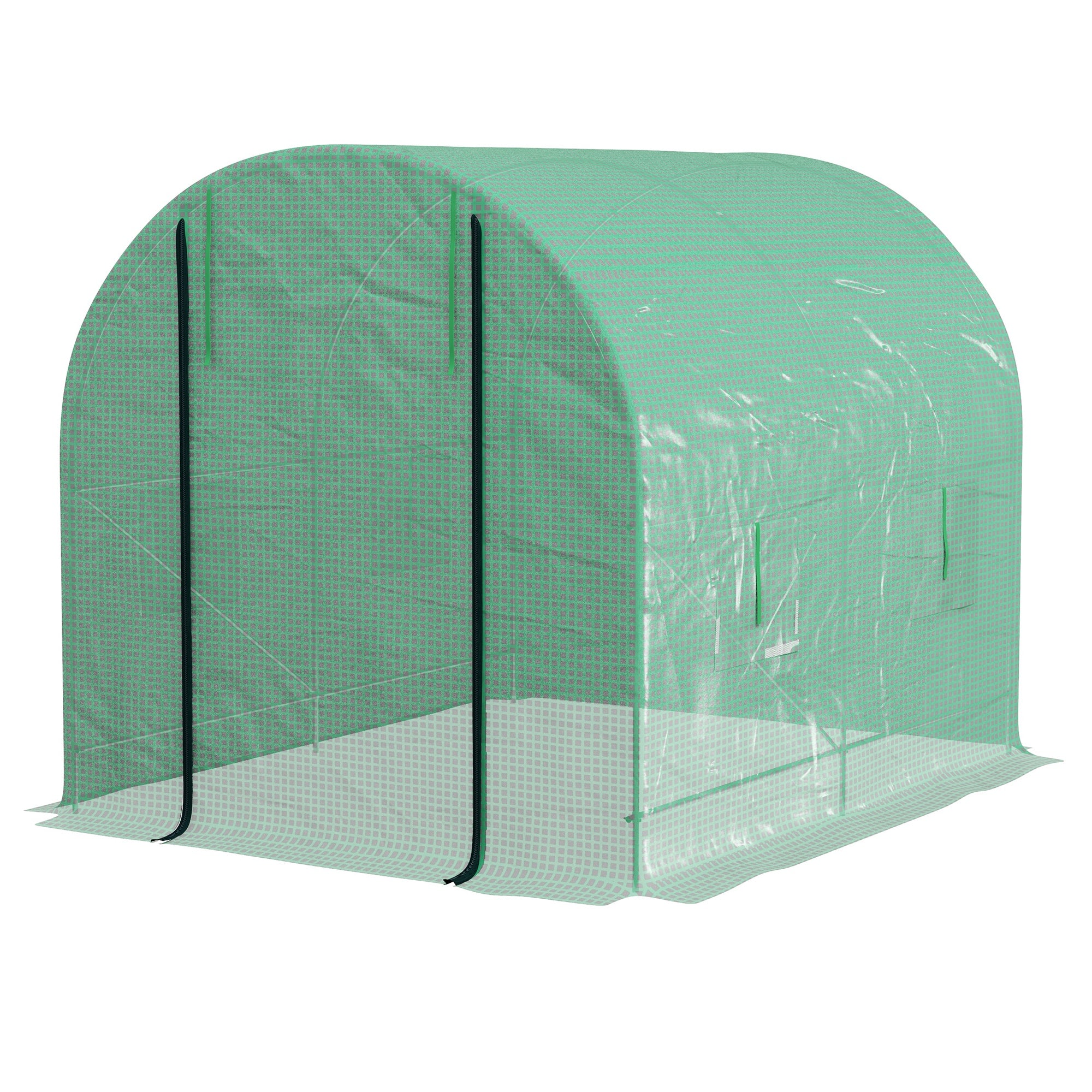 2.5 x 2m Walk-In Polytunnel Greenhouse with Steel Frame and Roll-Up Door - Green