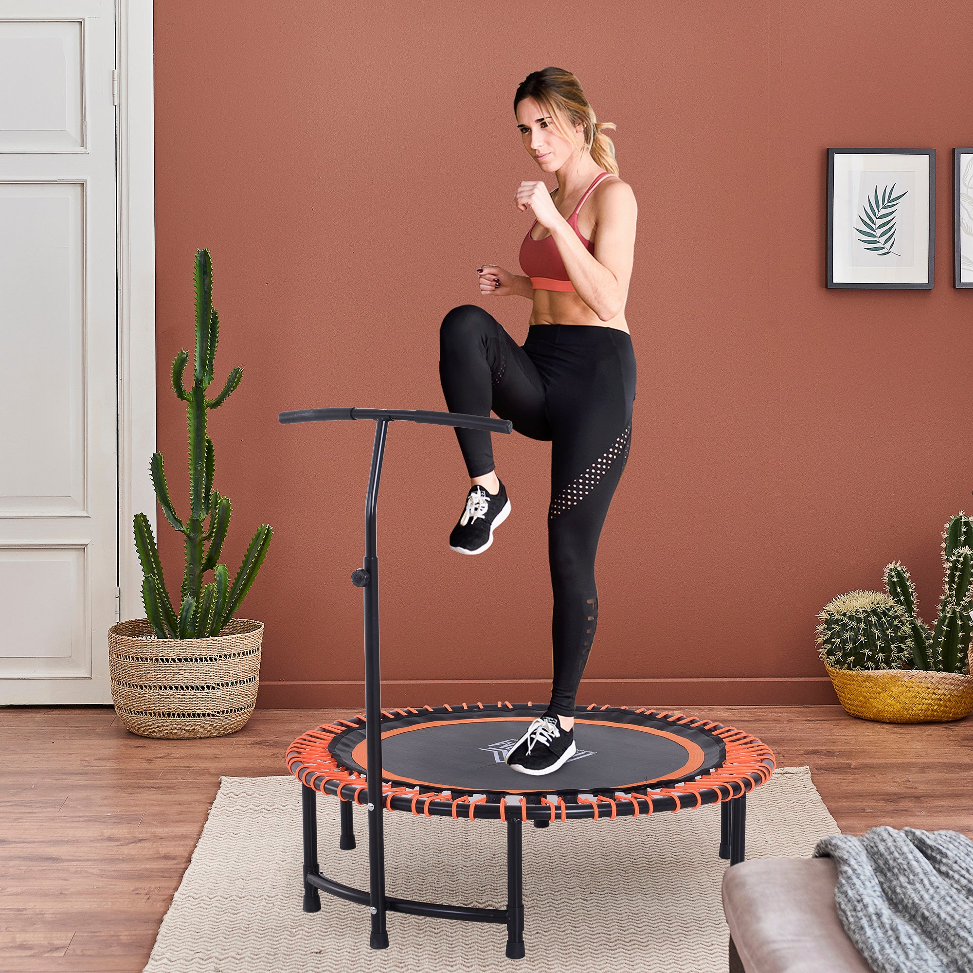 Round Mini Trampoline Exercise Bungee Rebounder Adjustable Handle Bar