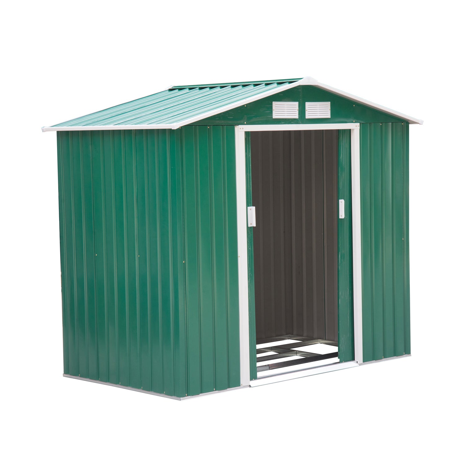 7ft x 4ft Lockable Metal Garden Shed with Patio Roof - Green