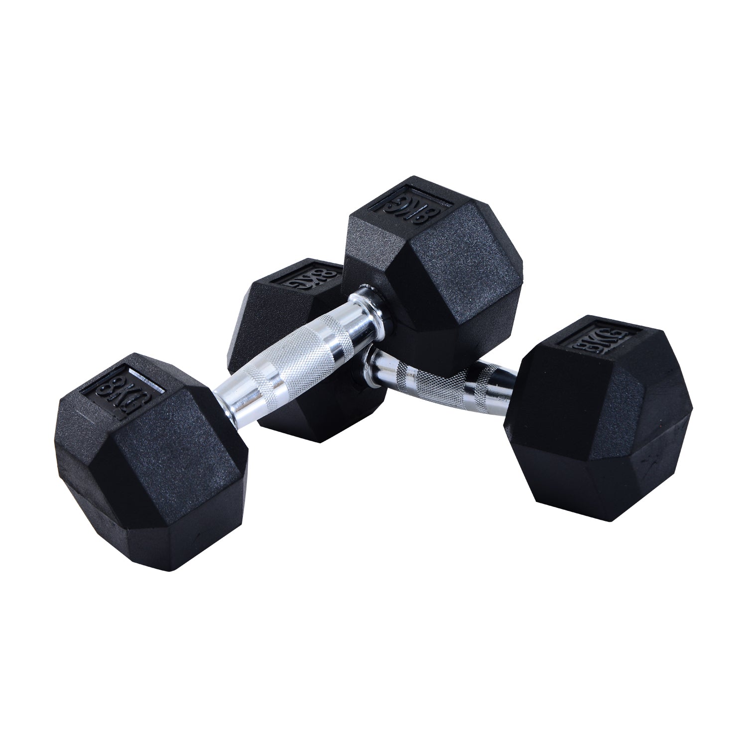 Set of 2 Rubber Hex Dumbbells 8kg - Non Rolling Fitness Weights