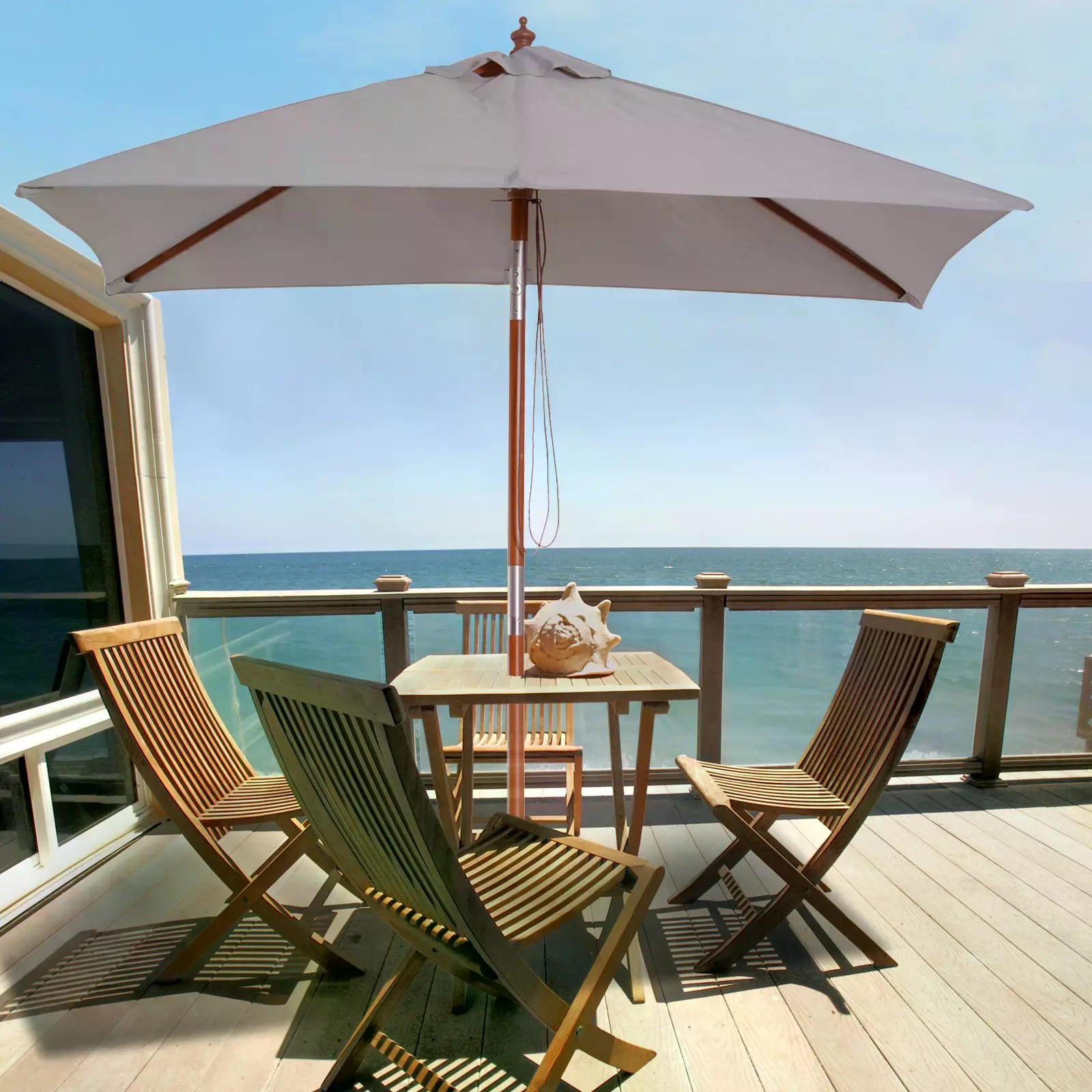 2m x 1.5m Patio Garden Parasol with Fir Wooden Pole, 6 Ribs, Tilt Mechanism - Grey