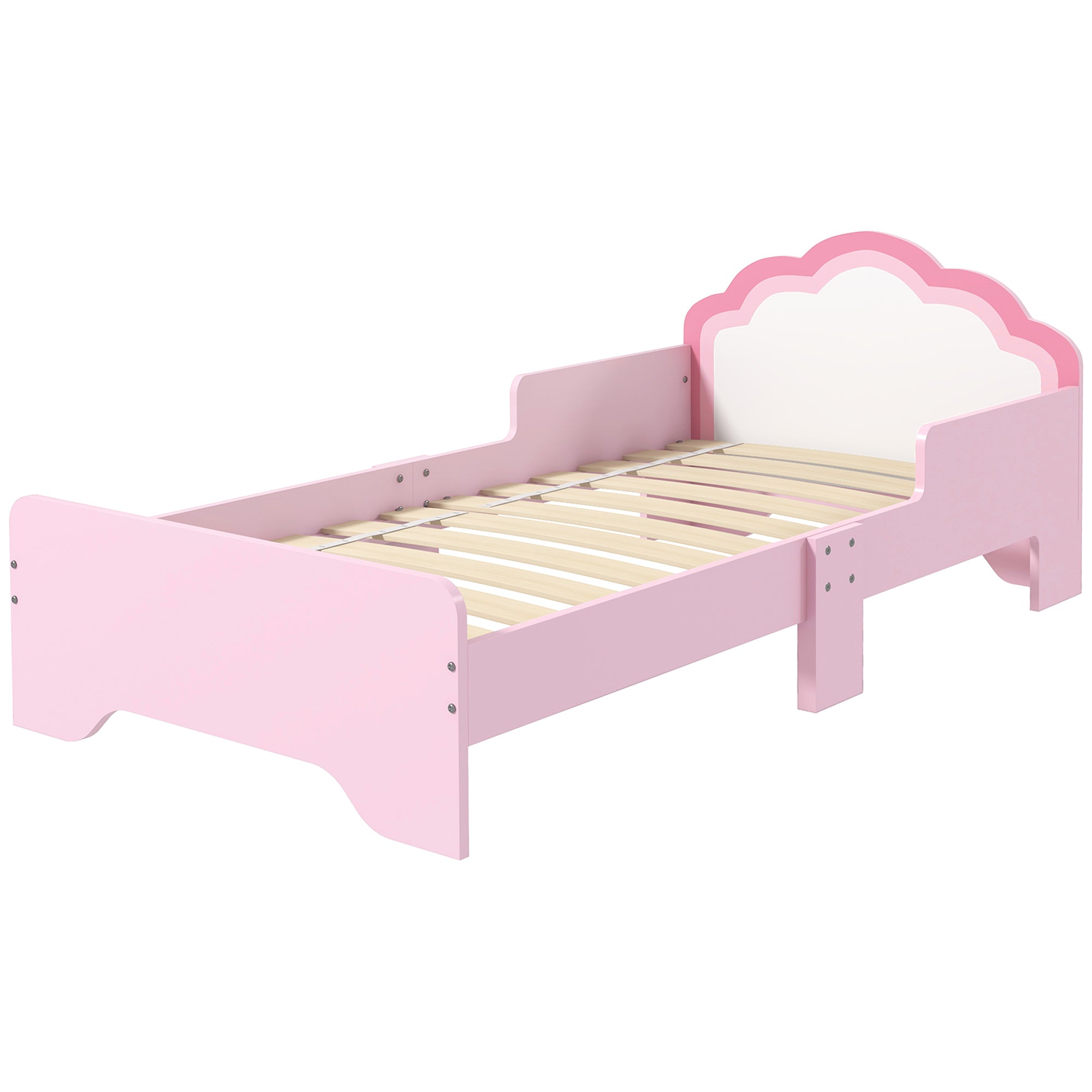 Toddler Bed Frame with Side Rails and Cloud Design - Pink
