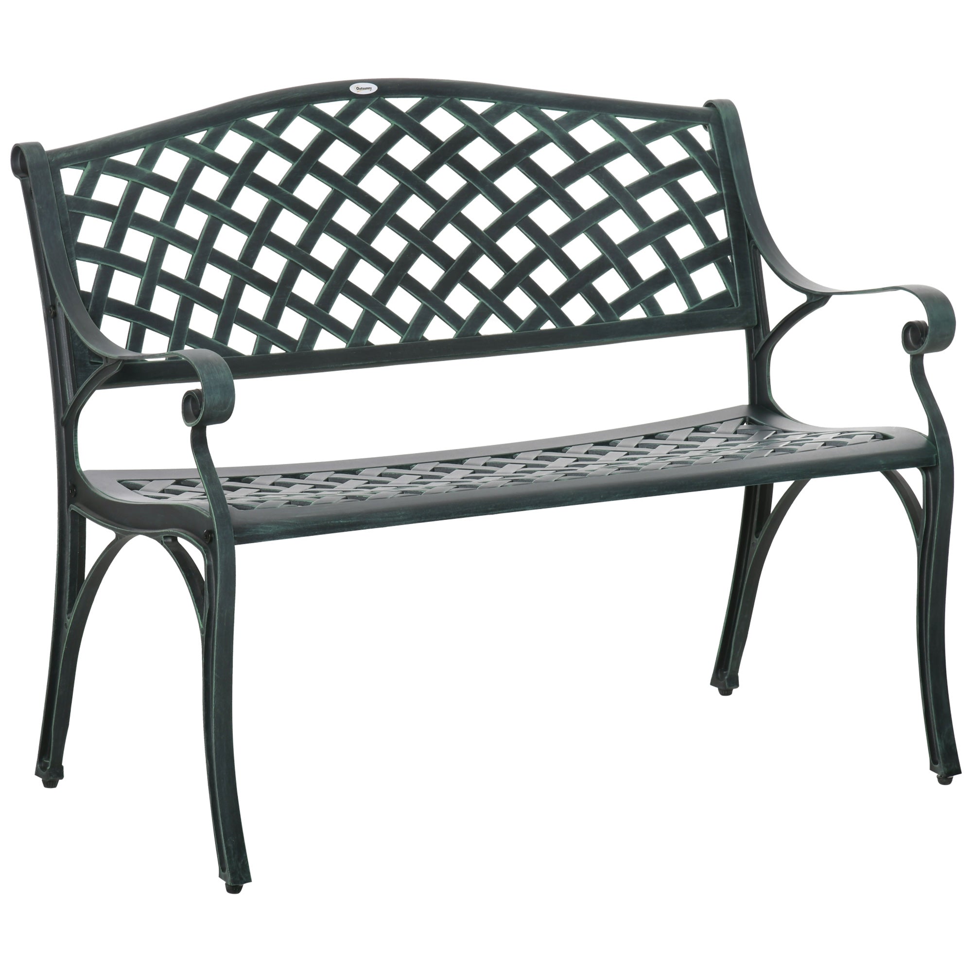 Cast Aluminium 2-Seater Outdoor Garden Bench Antique Patio Loveseat - Verdigris