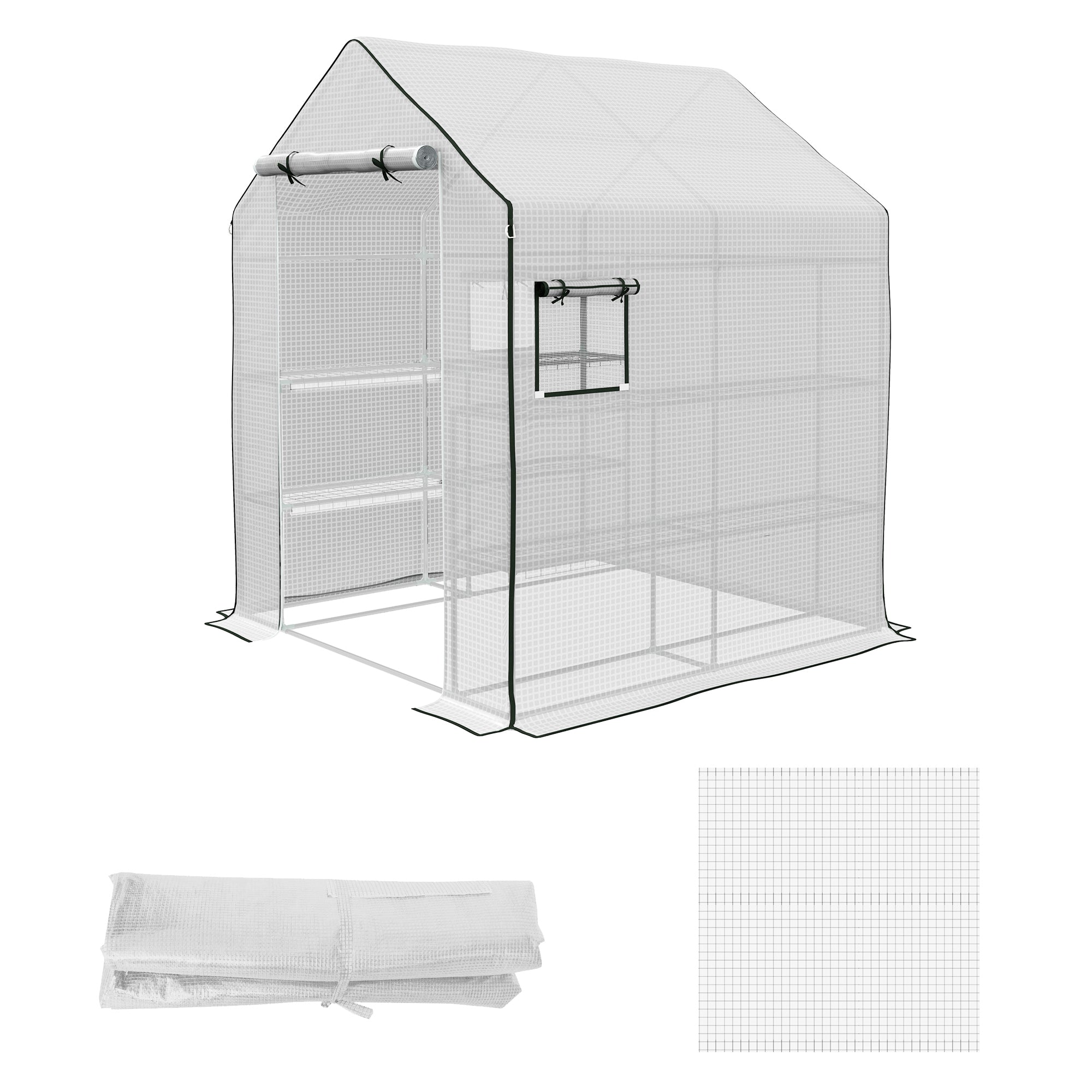 Greenhouse Cover Replacement with Roll-Up Door and Windows - White
