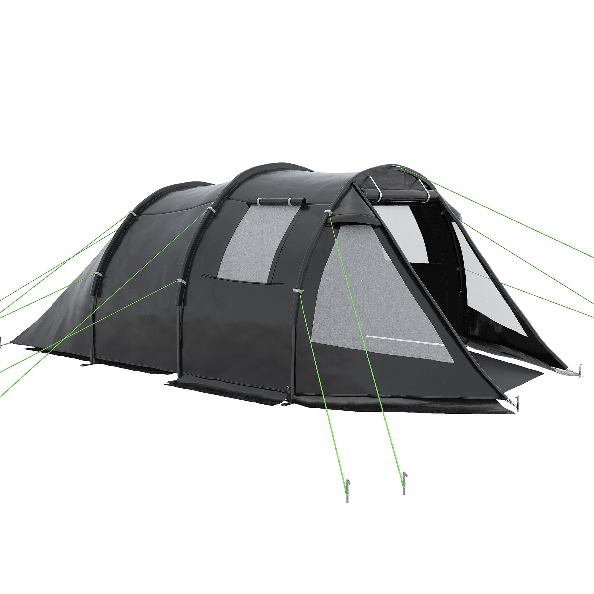 3-4 Man Two Room Tunnel Tent with Carry Bag - Black