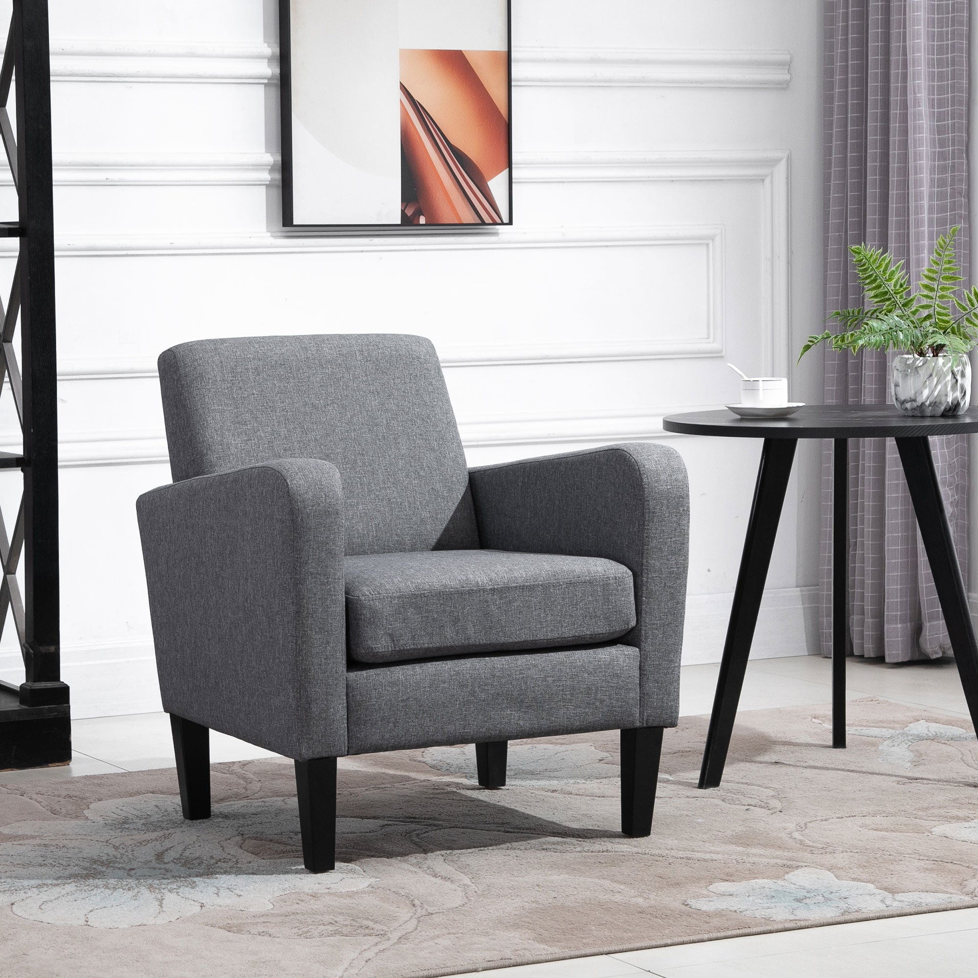 Linen Single Armchair with Padded Seat - Grey