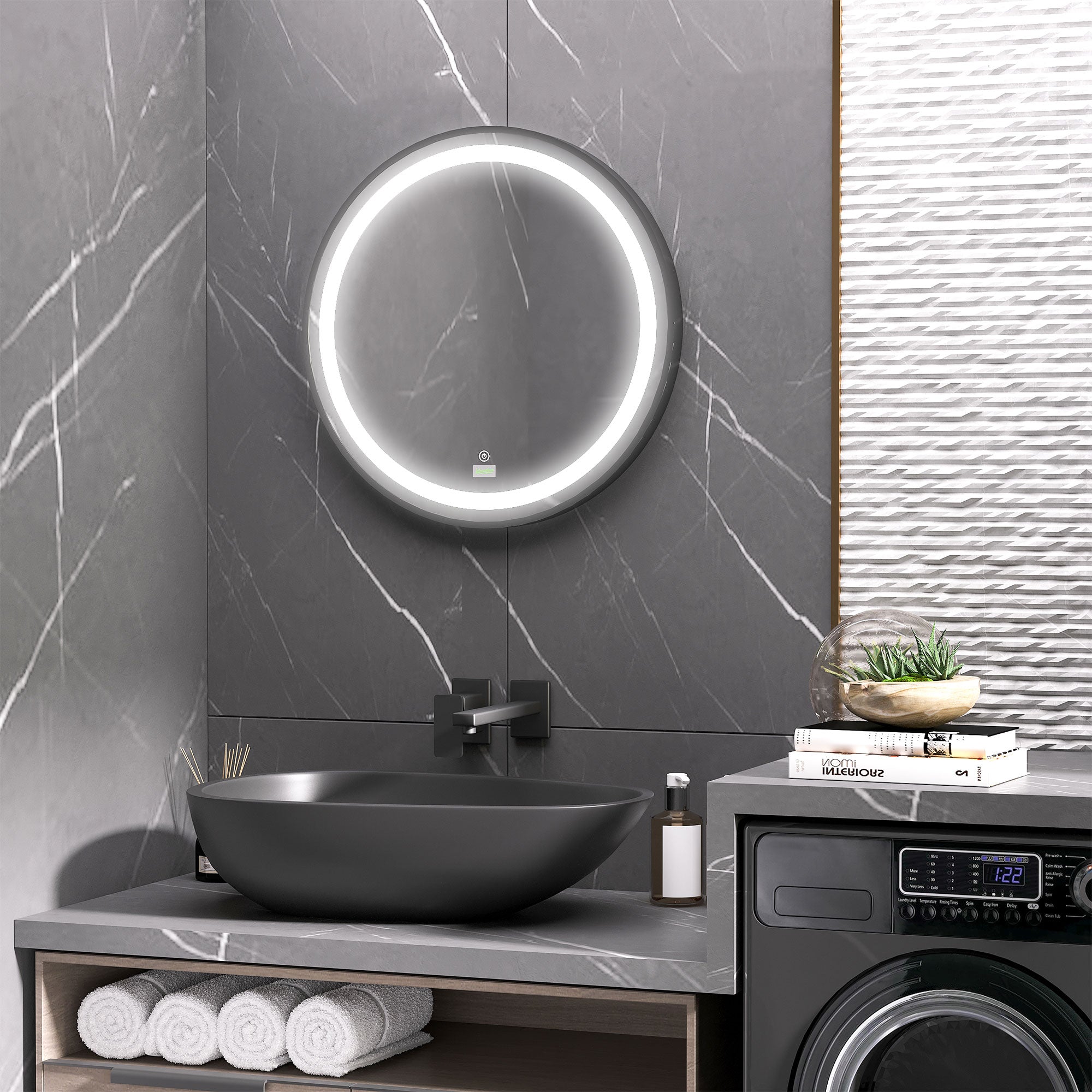 Dimmable Round LED Bathroom Mirror with Three Temperature Colours - Hardwired