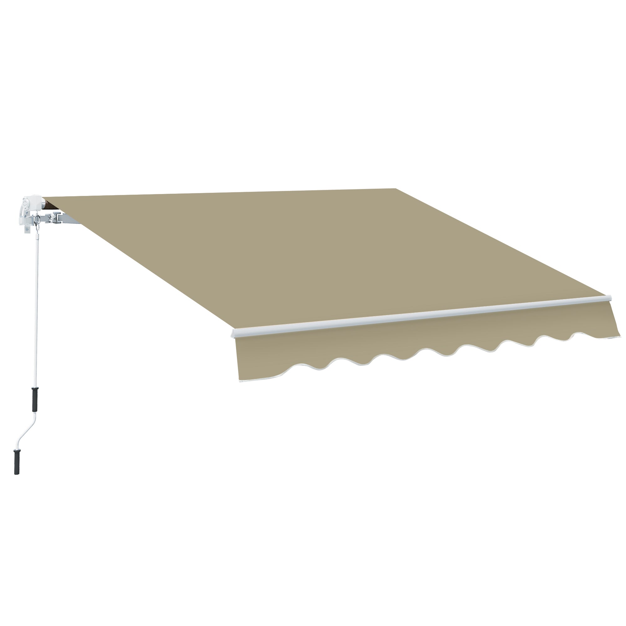 Manual Retractable Patio Awning for Shade Protection - Beige and White