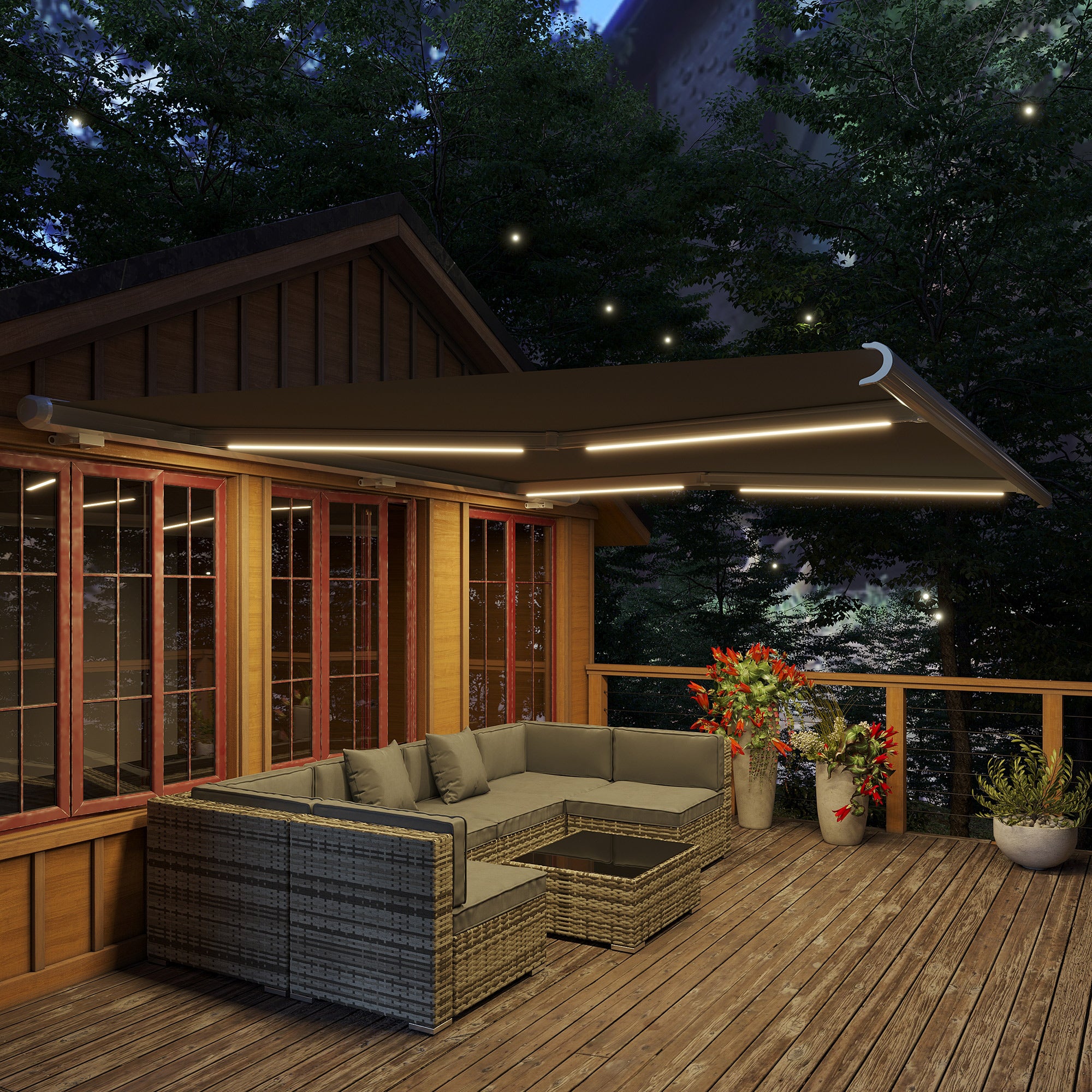 Retractable Electric Awning with LED Lights and Remote Control - Grey