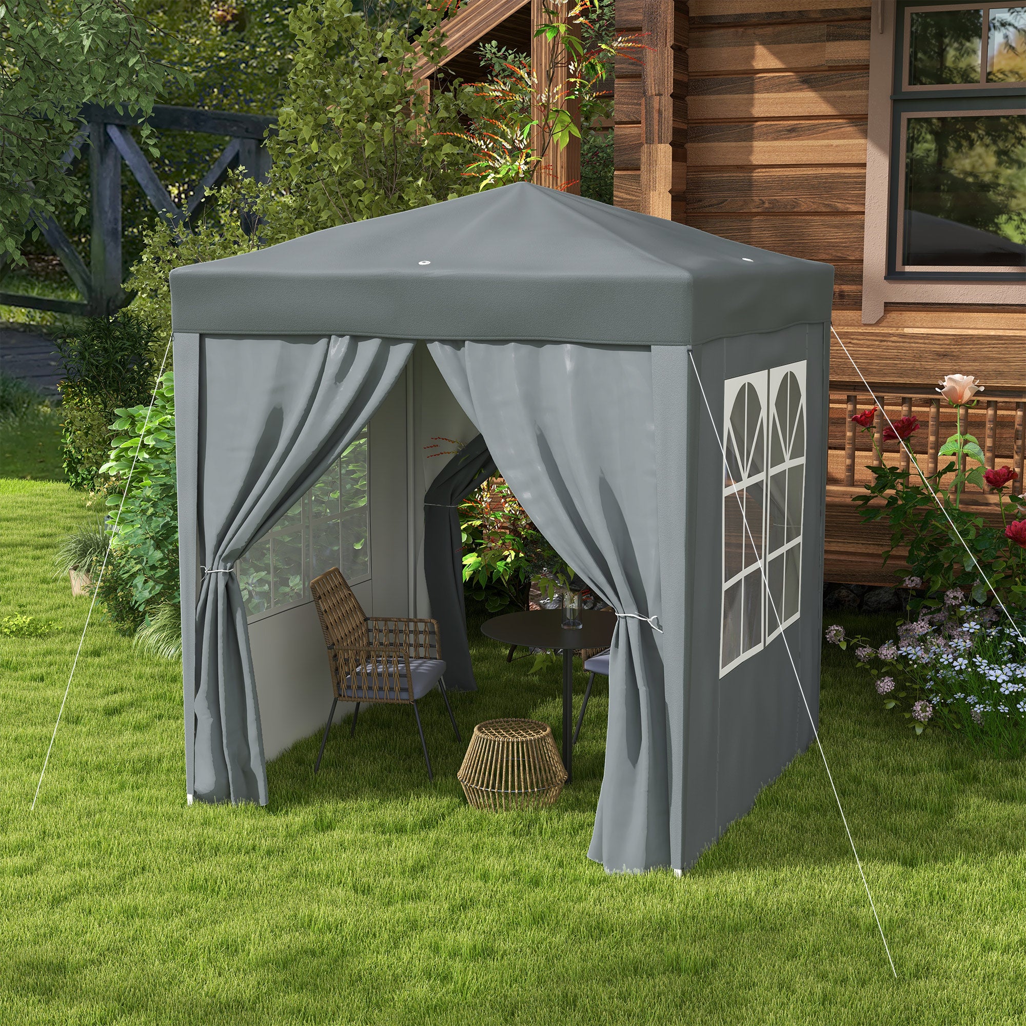 2 Metre x 2 Metre Pop Up Garden Gazebo with Removable Walls - Grey