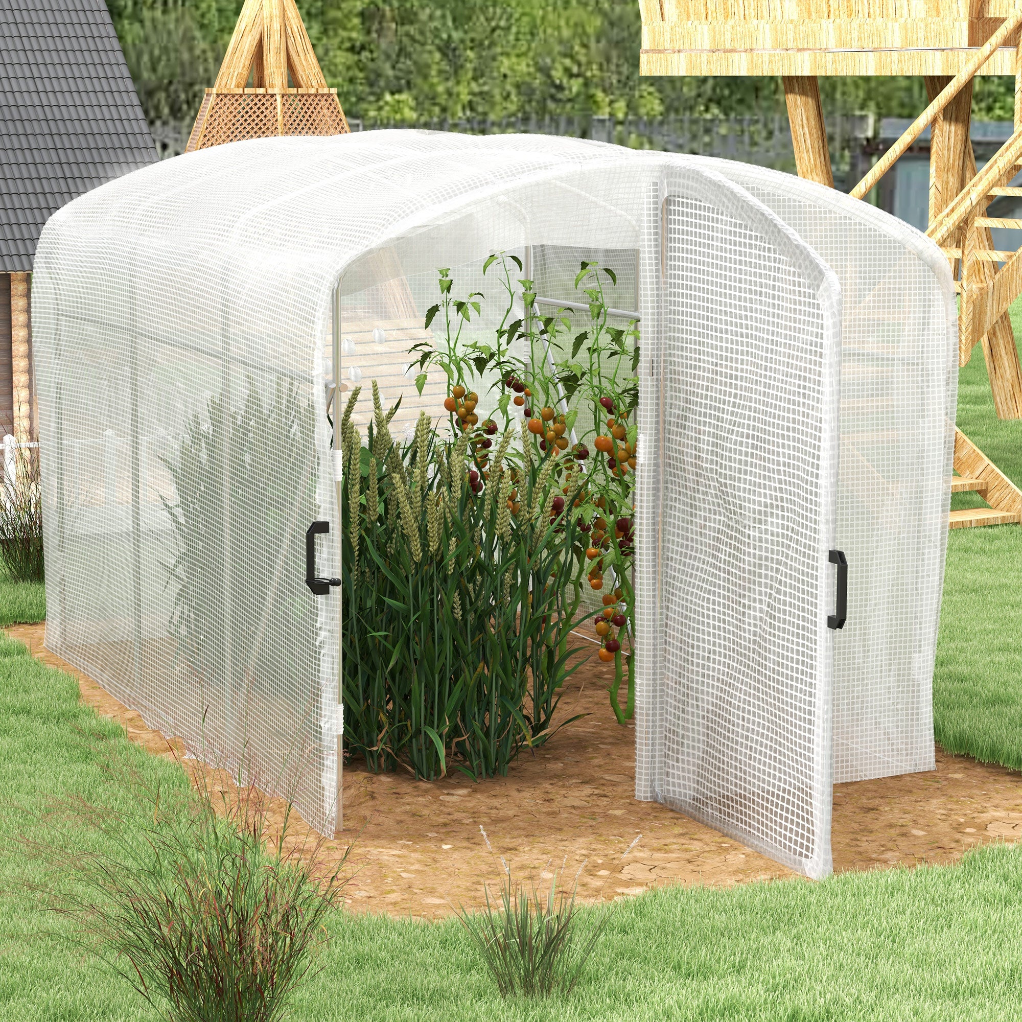 2 x 2 x 2m Polytunnel Greenhouse with UV-Resistant PE Cover and Galvanised Steel Frame - White