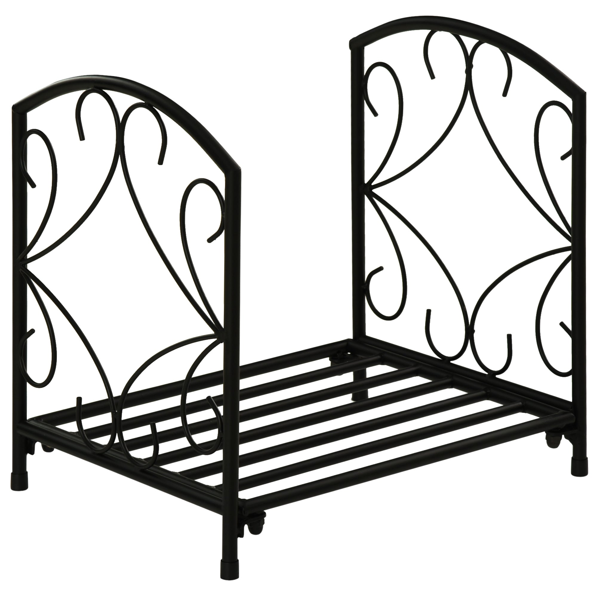 Firewood Log Rack with Side Scrolls - Powder Coated Metal Black