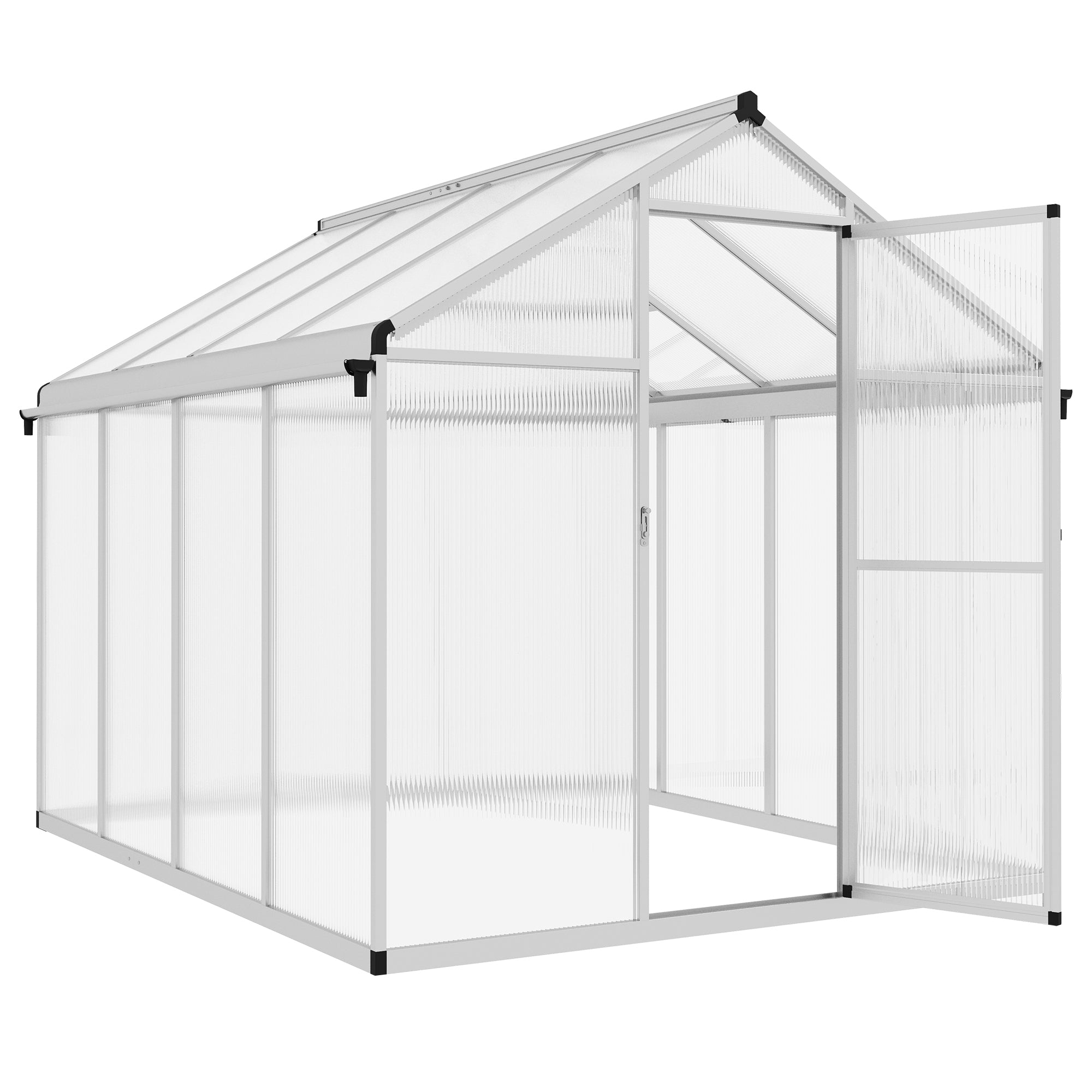 6 x 8ft Polycarbonate Greenhouse Set with Door and Rain Gutters - Clear