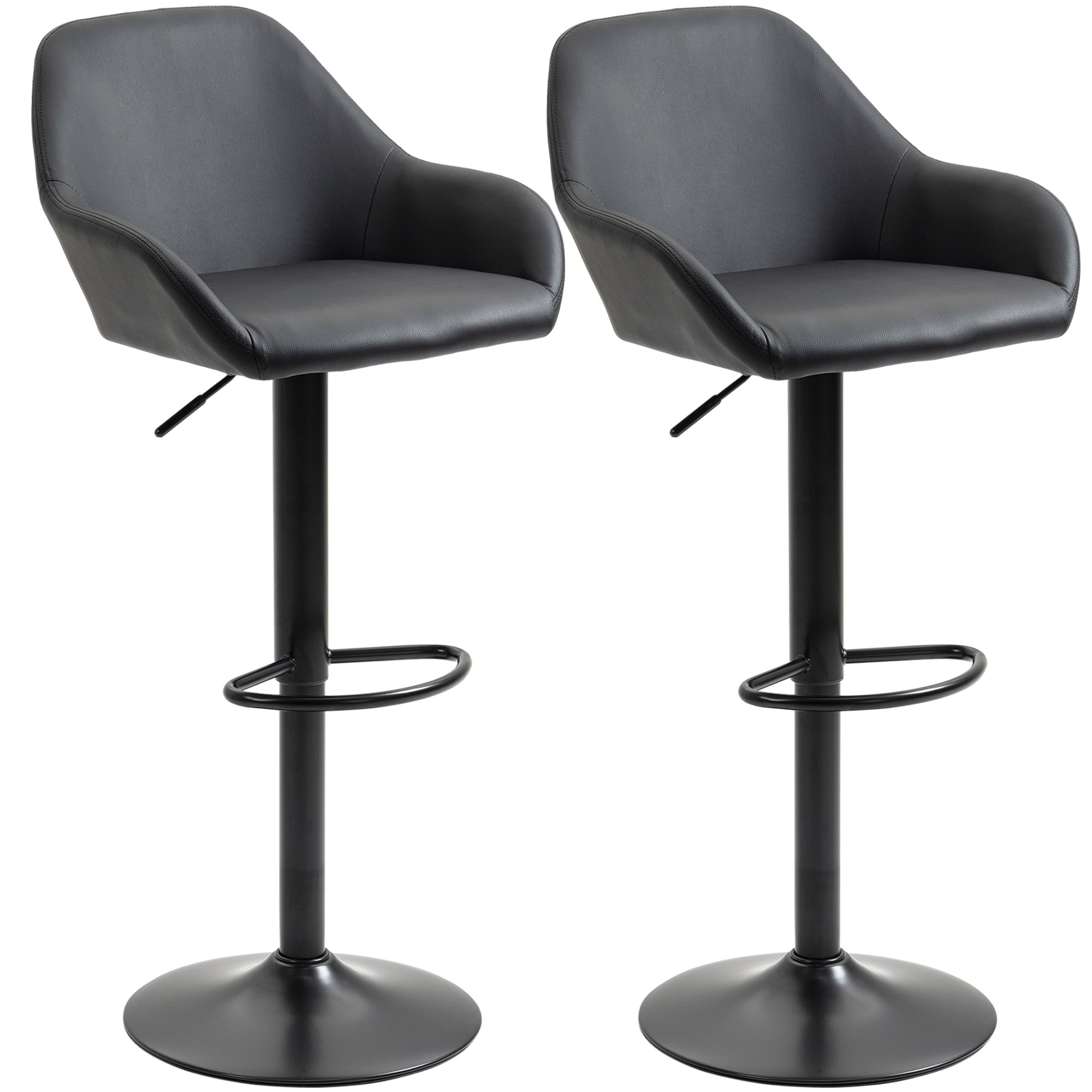 Adjustable Swivel Bar Stools Set of Two with Footrest - Black