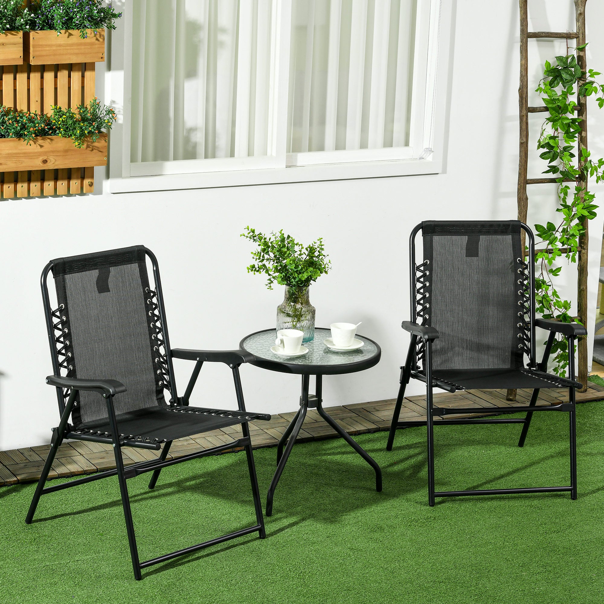 Set of 2 Portable Folding Outdoor Chairs with Ergonomic Design - Black