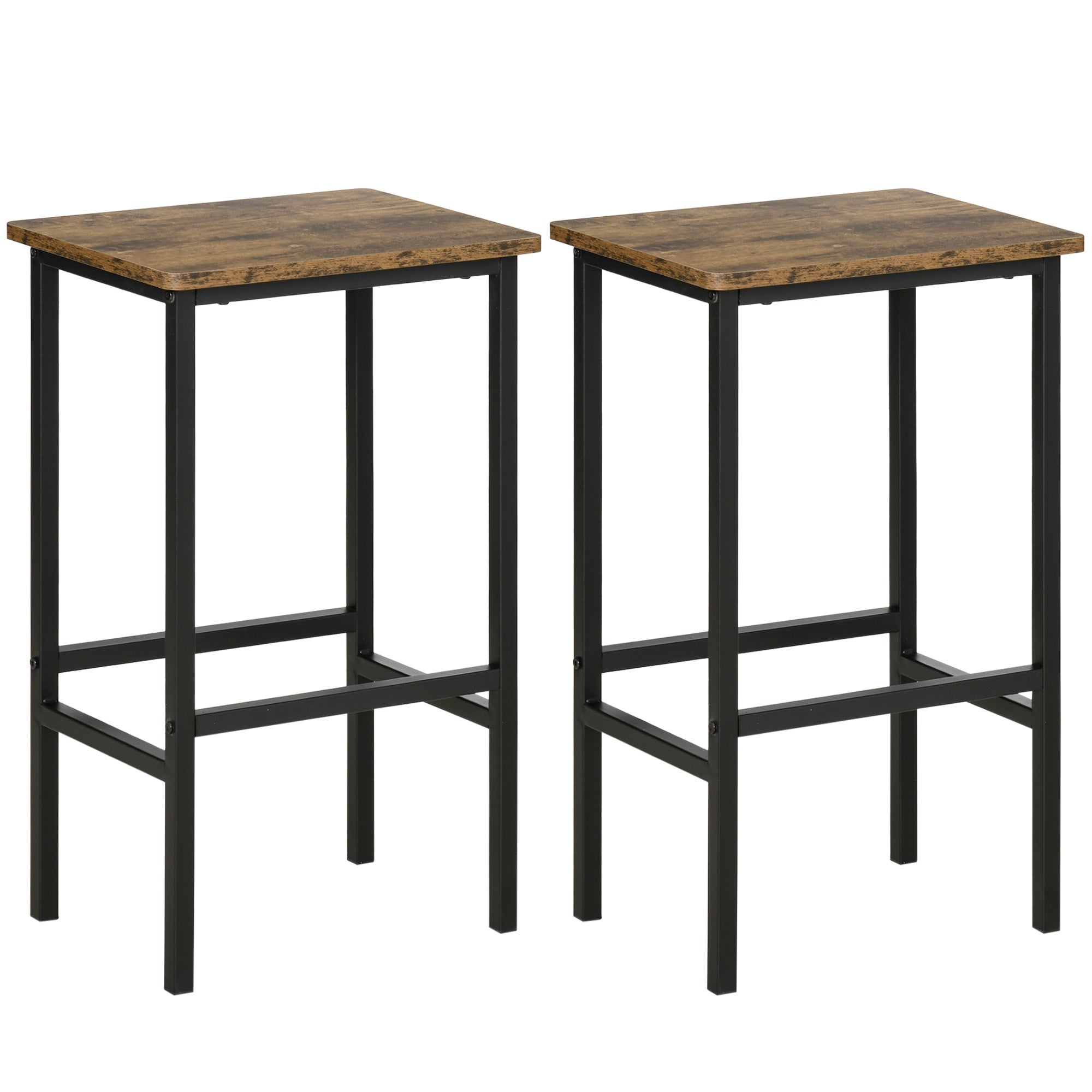 Industrial Bar Stools Set of 2 with Footrest for Rustic Dining - Brown