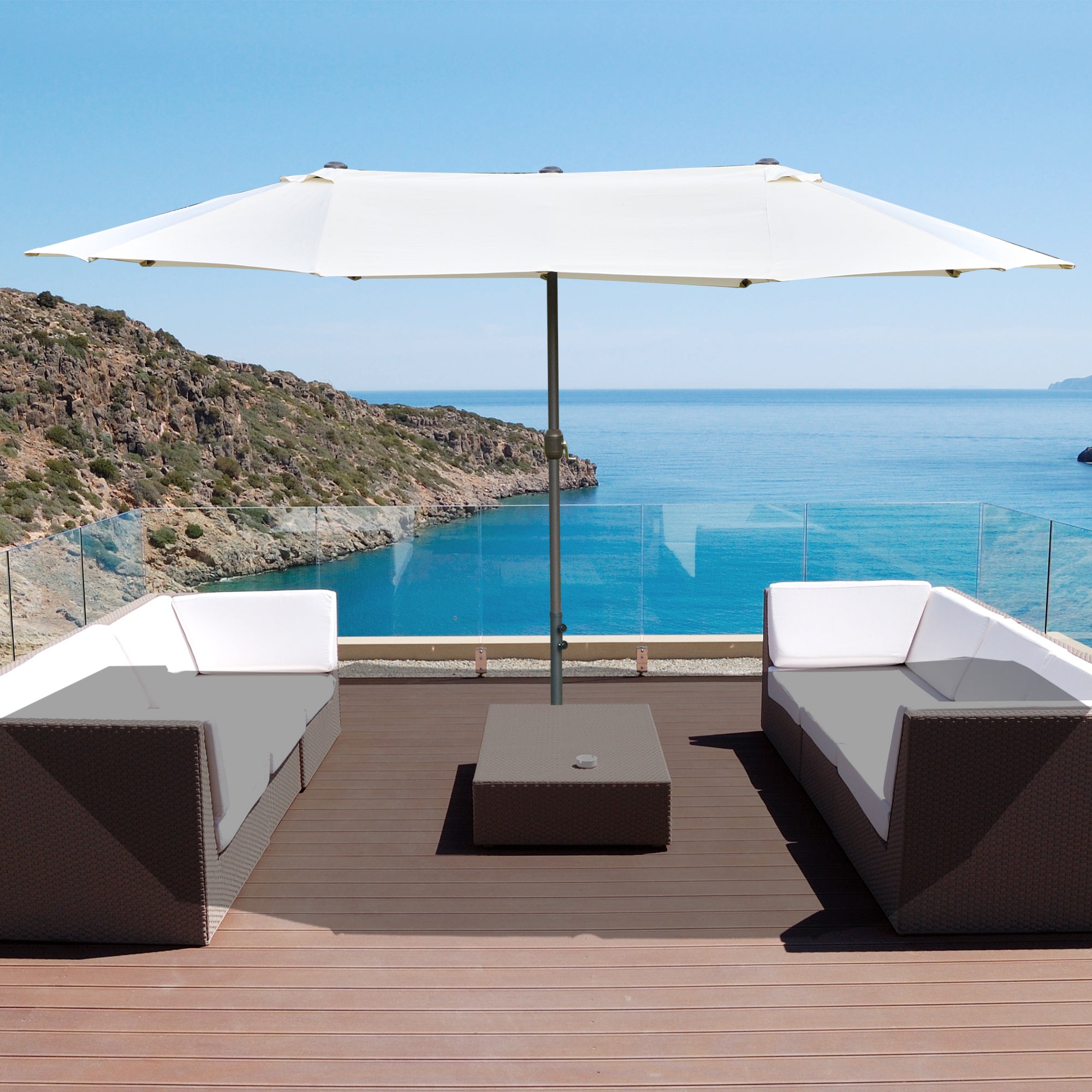 4.6m Double-Sided Garden Parasol with Cross Base Patio Market Umbrella - Off White