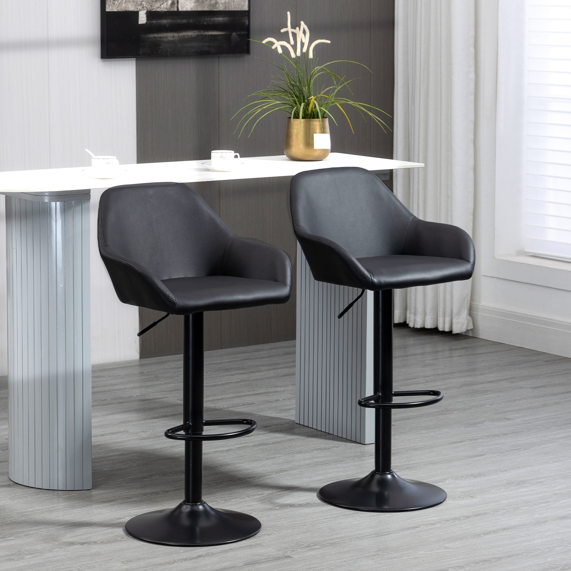 Adjustable Swivel Bar Stools Set of Two with Footrest - Black