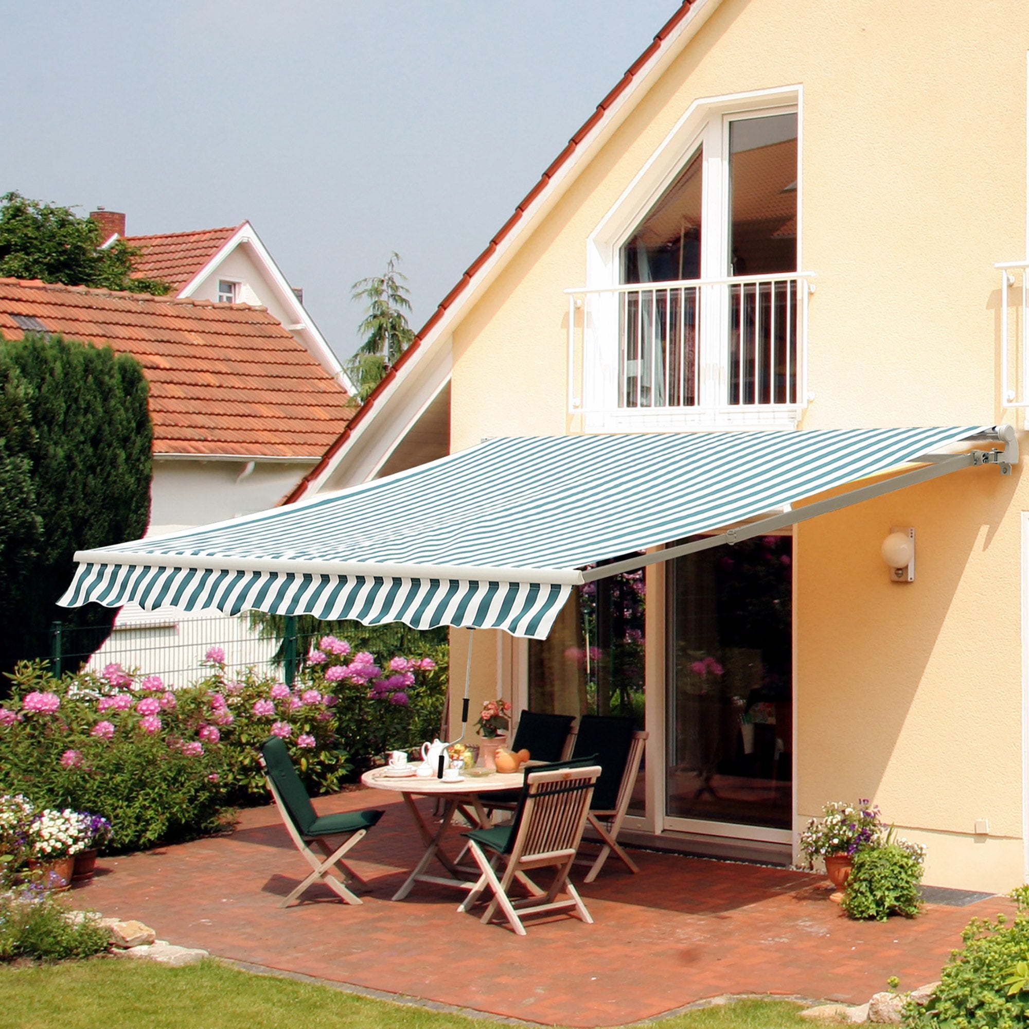 Retractable Garden Patio Awning Canopy 280G Polyester - Green and White