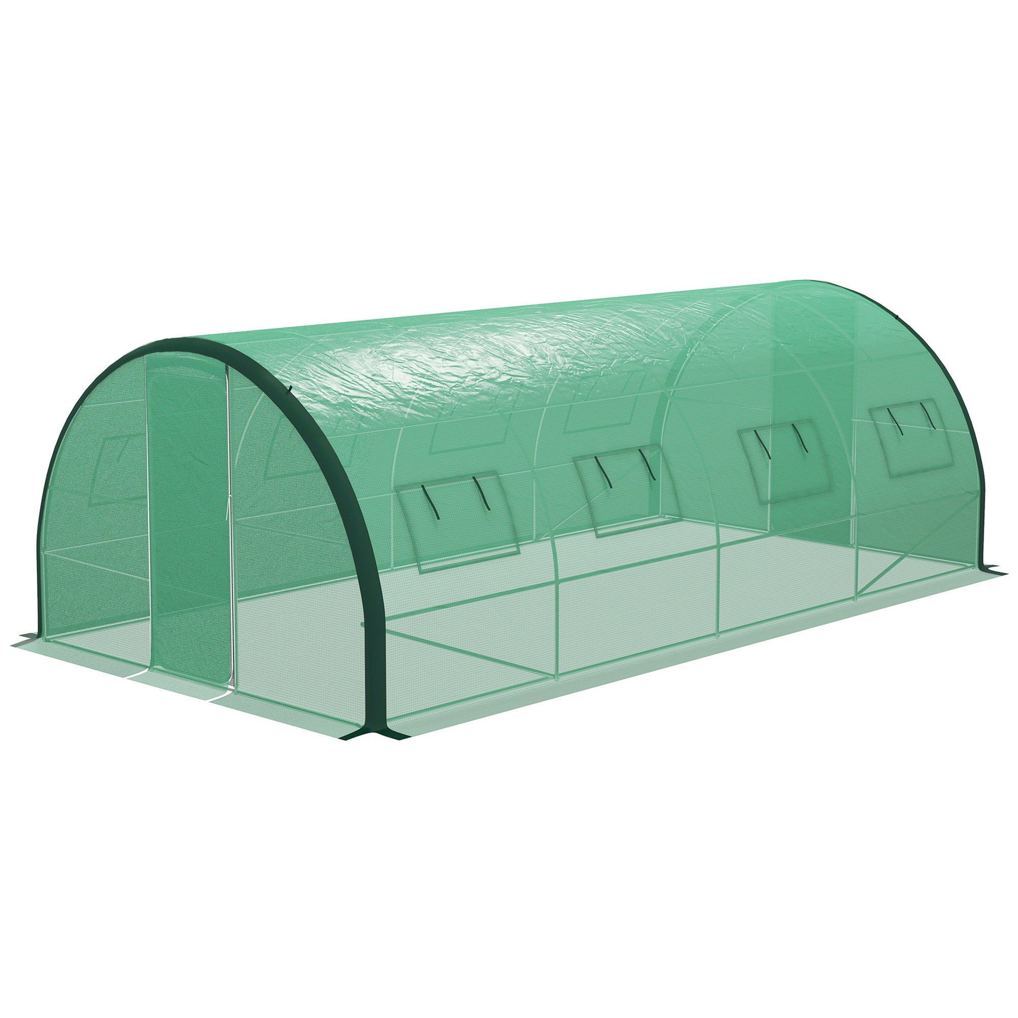 6 x 3 Metre Walk-In Polytunnel Greenhouse with Galvanised Steel Frame - Green