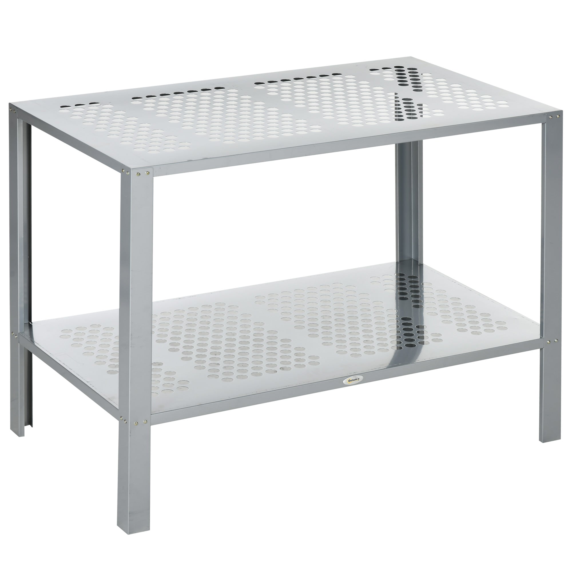 2 Tier Steel Frame Plant Stand with Mesh Shelves - Silver