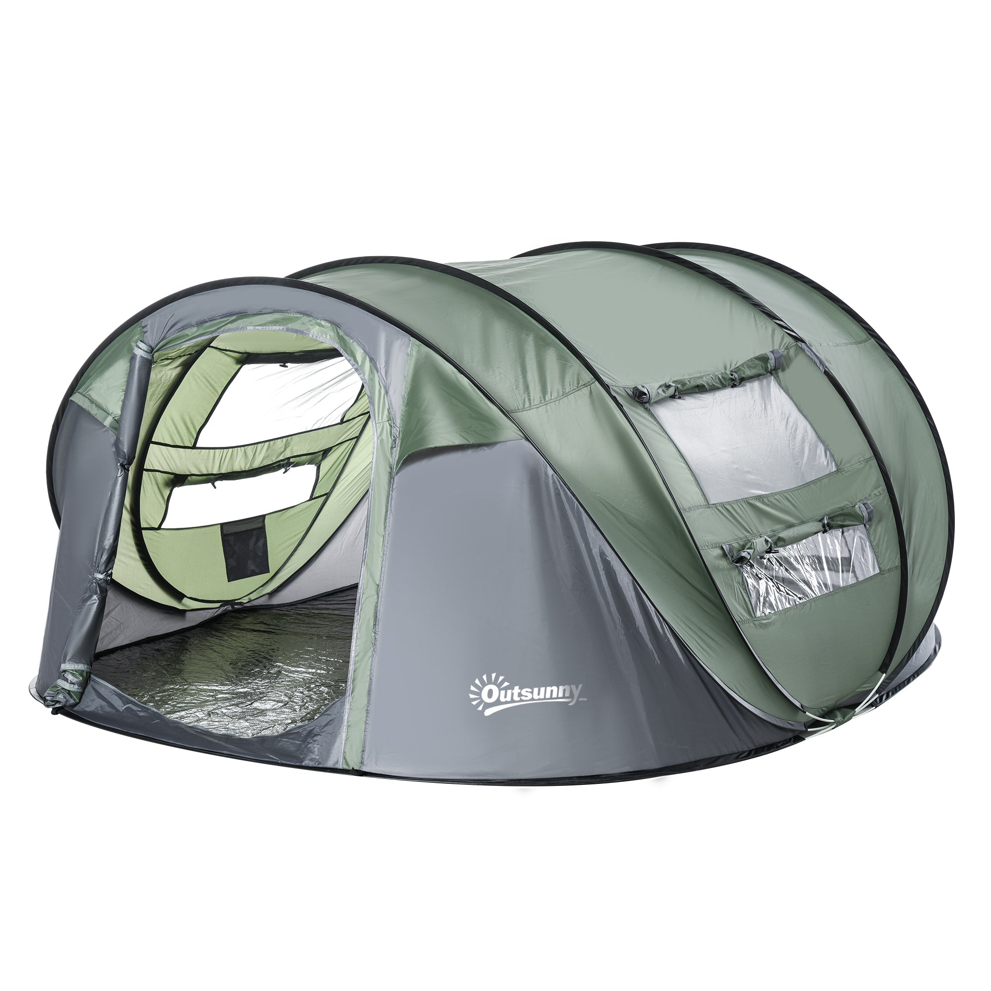 4-5 Person Pop-Up Waterproof Camping Tent with Mesh Windows - Dark Green