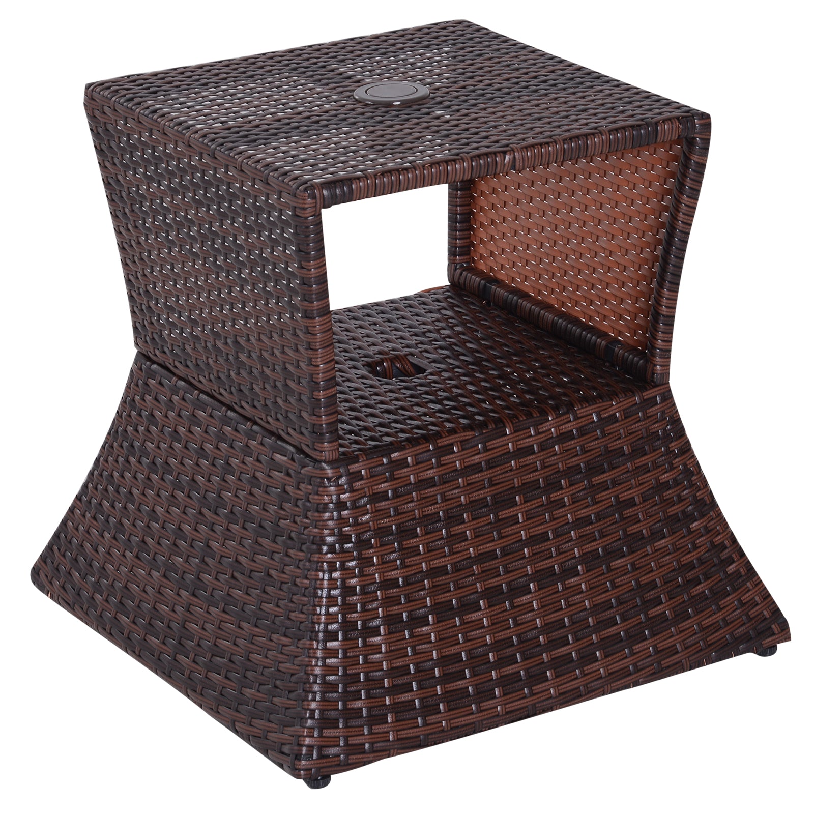 Outdoor Rattan Wicker Coffee Table with Parasol Hole - Brown
