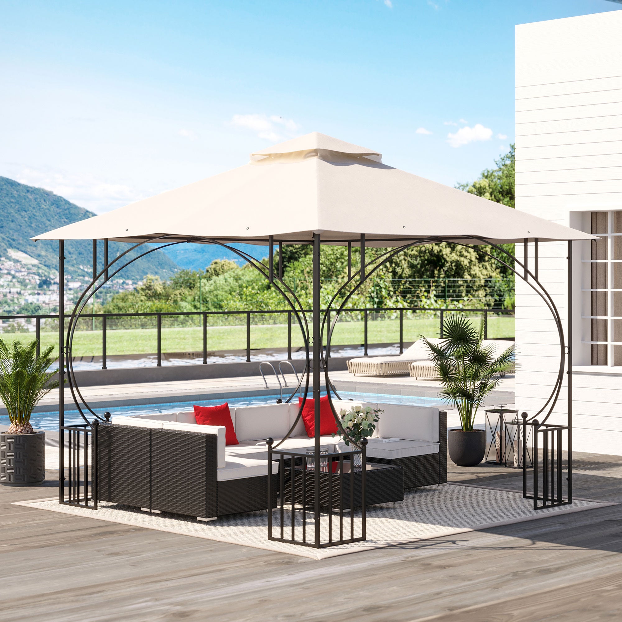 3x3 Metre Replacement Gazebo Canopy Top Double Tier Roof Beige