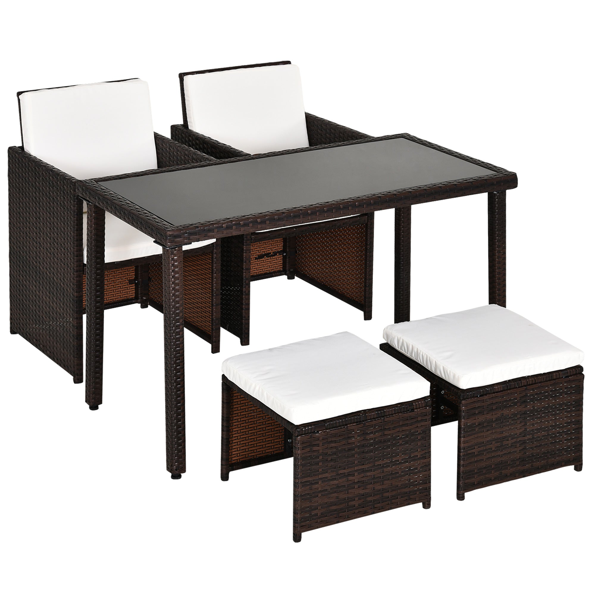4-Seater Rattan Wicker Garden Furniture Sofa Set with Dining Table and Cushions - Brown