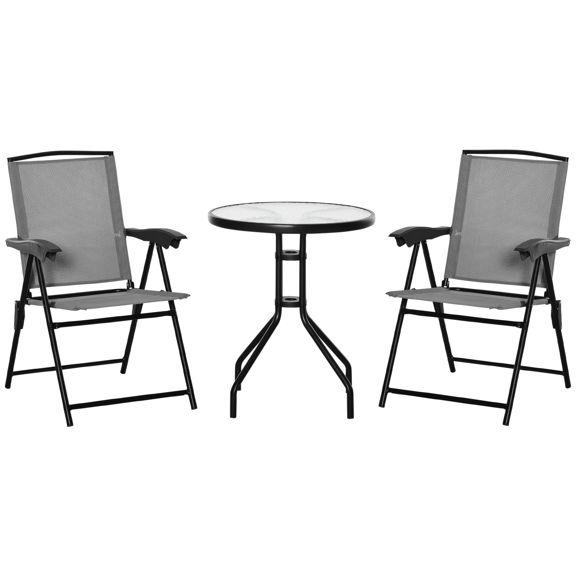 3 Piece Adjustable Patio Bistro Set with Steel Frame - Grey
