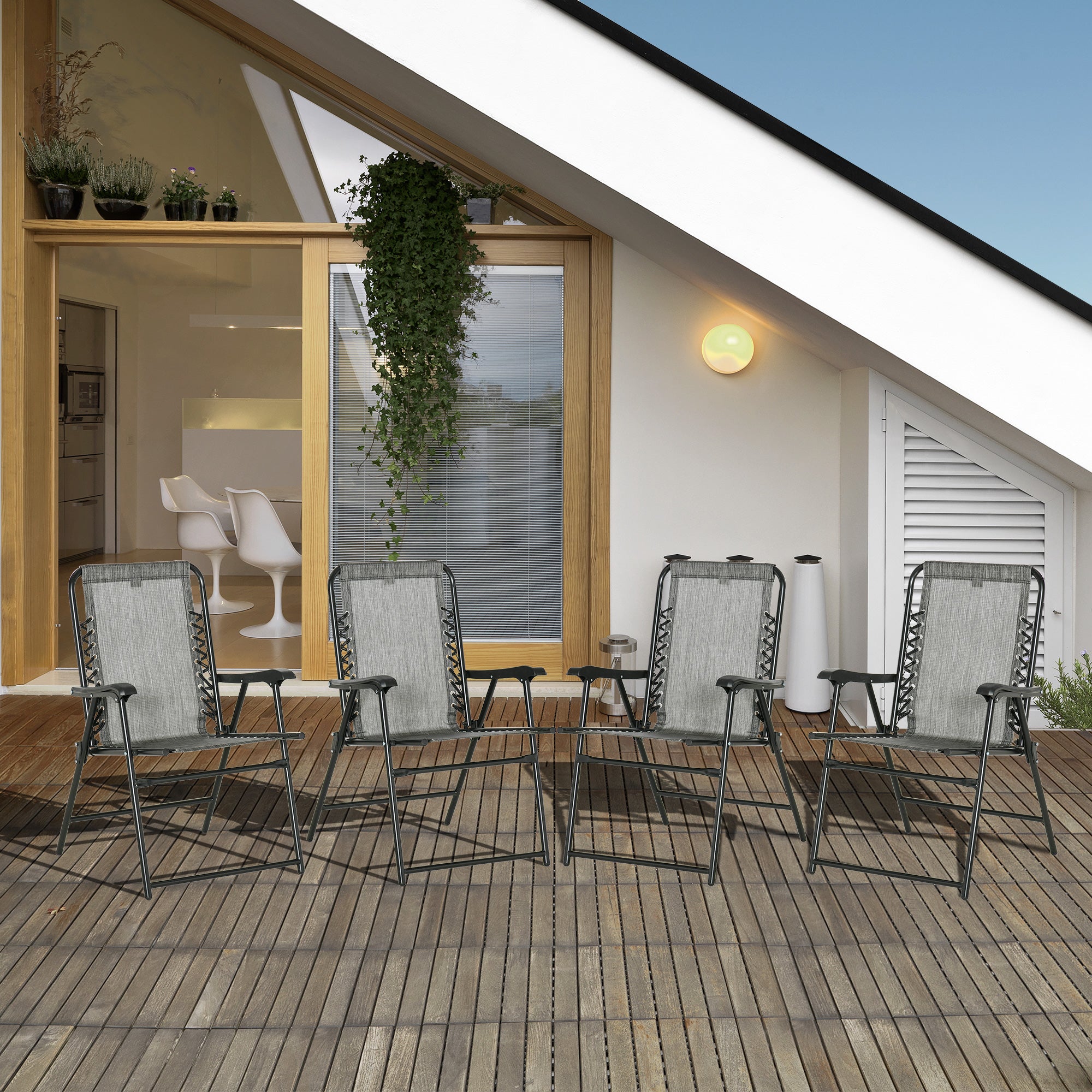 Set of 4 Portable Folding Outdoor Chairs with Steel Frame - Mixed Grey