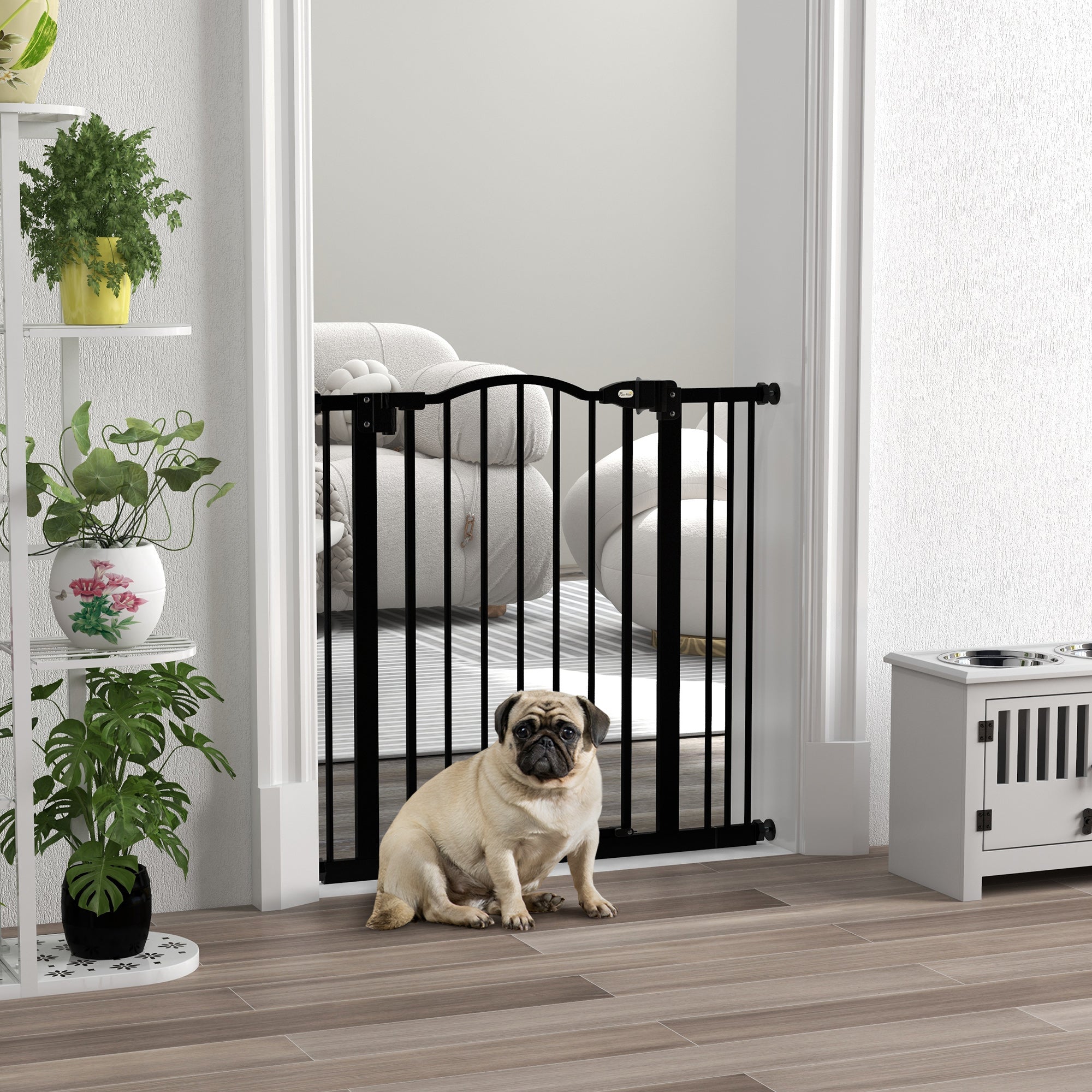 Adjustable Metal Pet Gate Safety Barrier 74-87cm with Auto-Close Door - Black