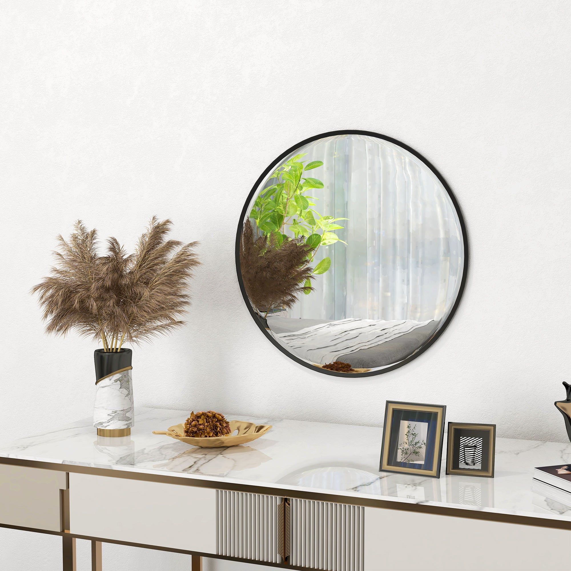 Modern Round Decorative Wall Mirror for Home Decor - Black