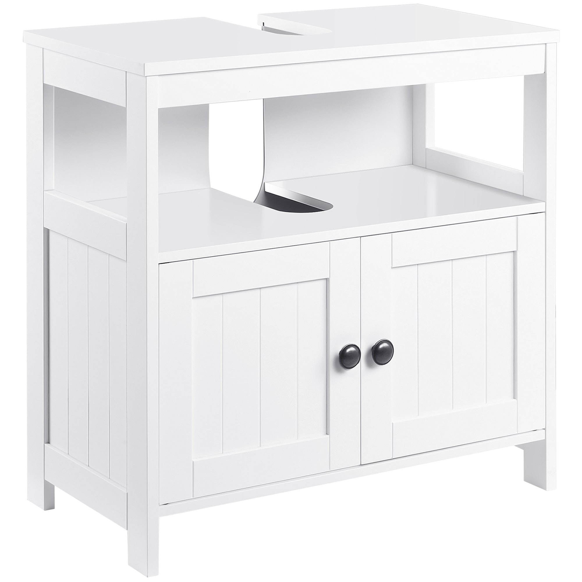 Modern Bathroom Vanity Storage Cabinet with Double Doors and U-Shape Cut-Out - White