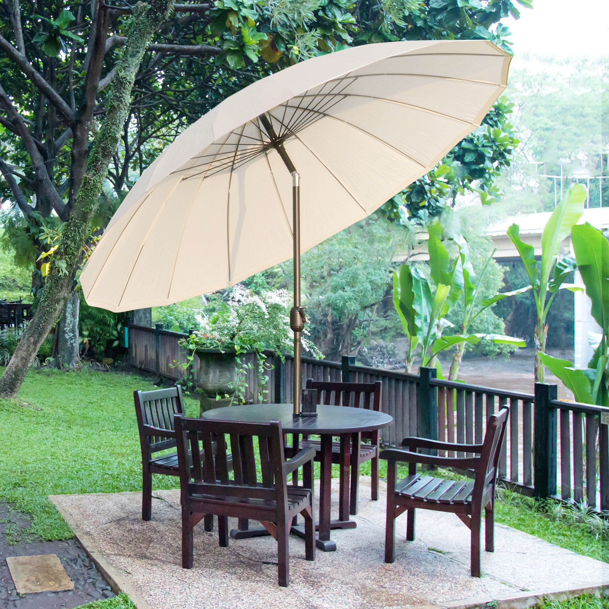 255cm Outdoor Patio Parasol with Push Button Tilt and Fibreglass Ribs White