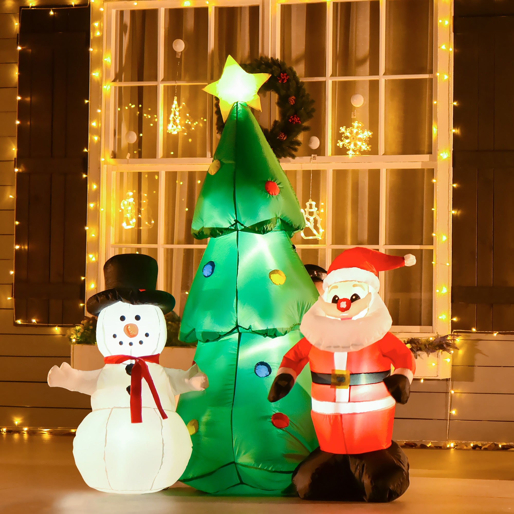 6ft Christmas Inflatable Tree with Santa Claus and Snowmen LED Lighted Decoration - White