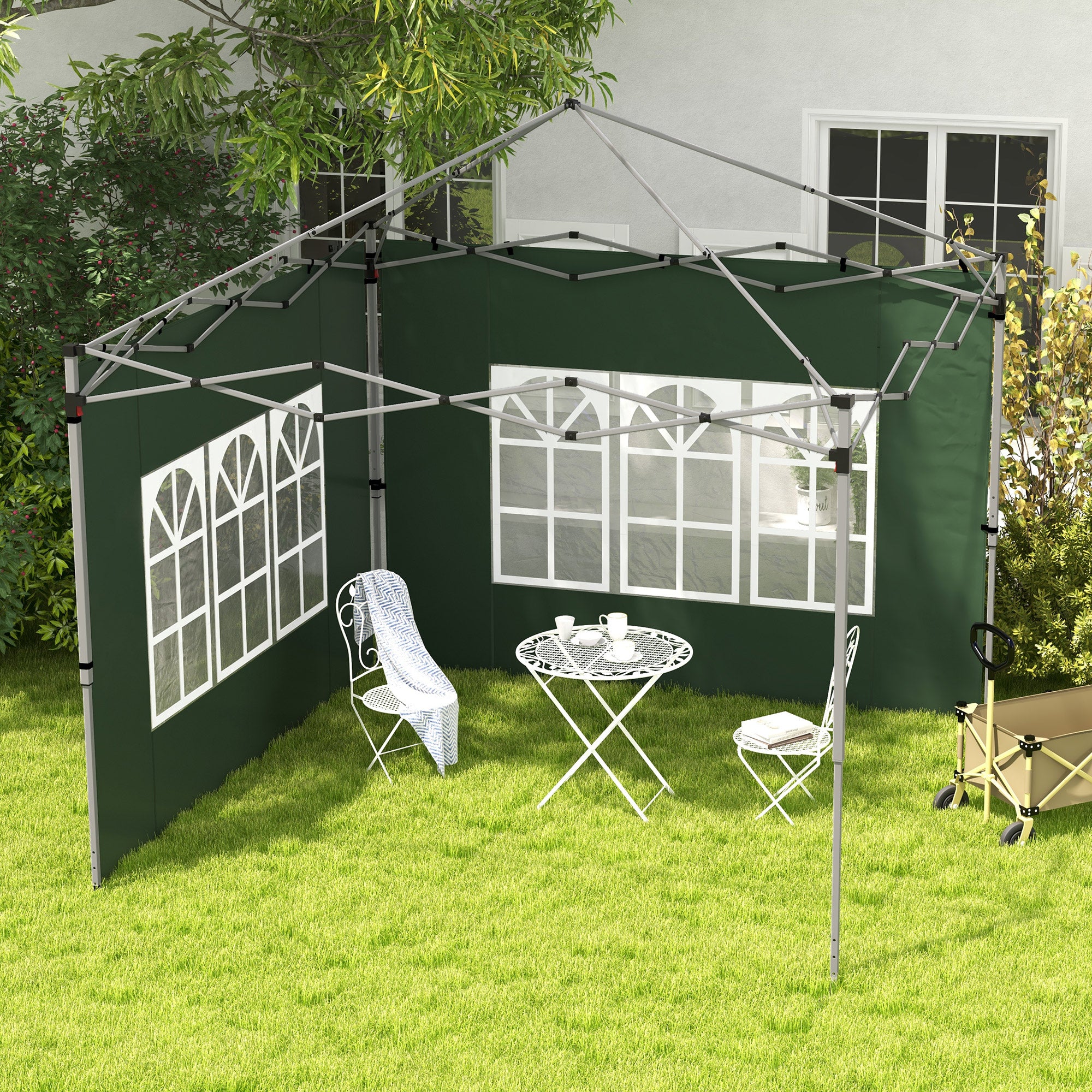 2 Pack Gazebo Side Panels with Window for 3x3 or 3x4m Canopy - Green