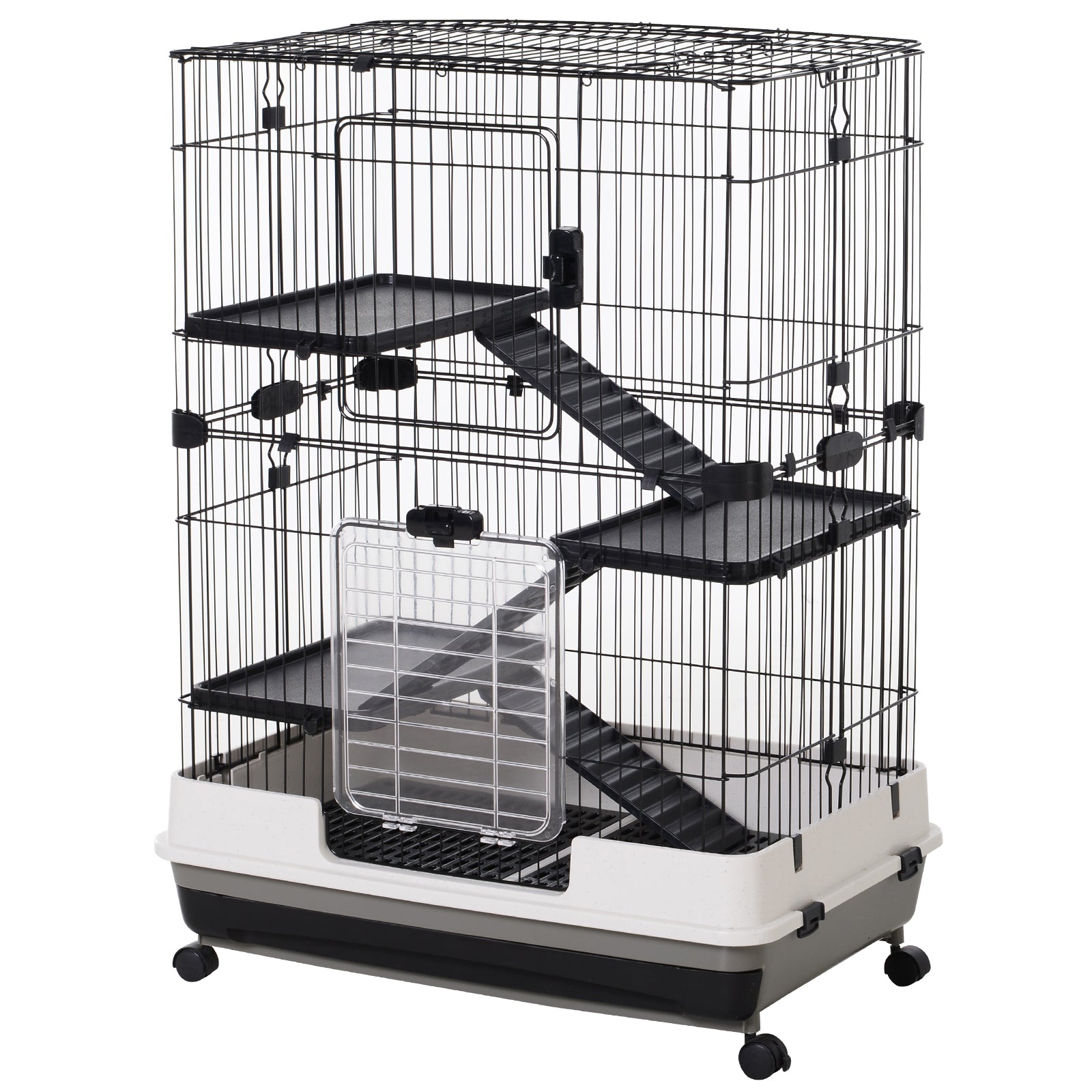 3 Tier Rolling Small Animal Cage with Platform Ramp and Removable Tray 81.2 x 52.7 x 110 cm - Black White