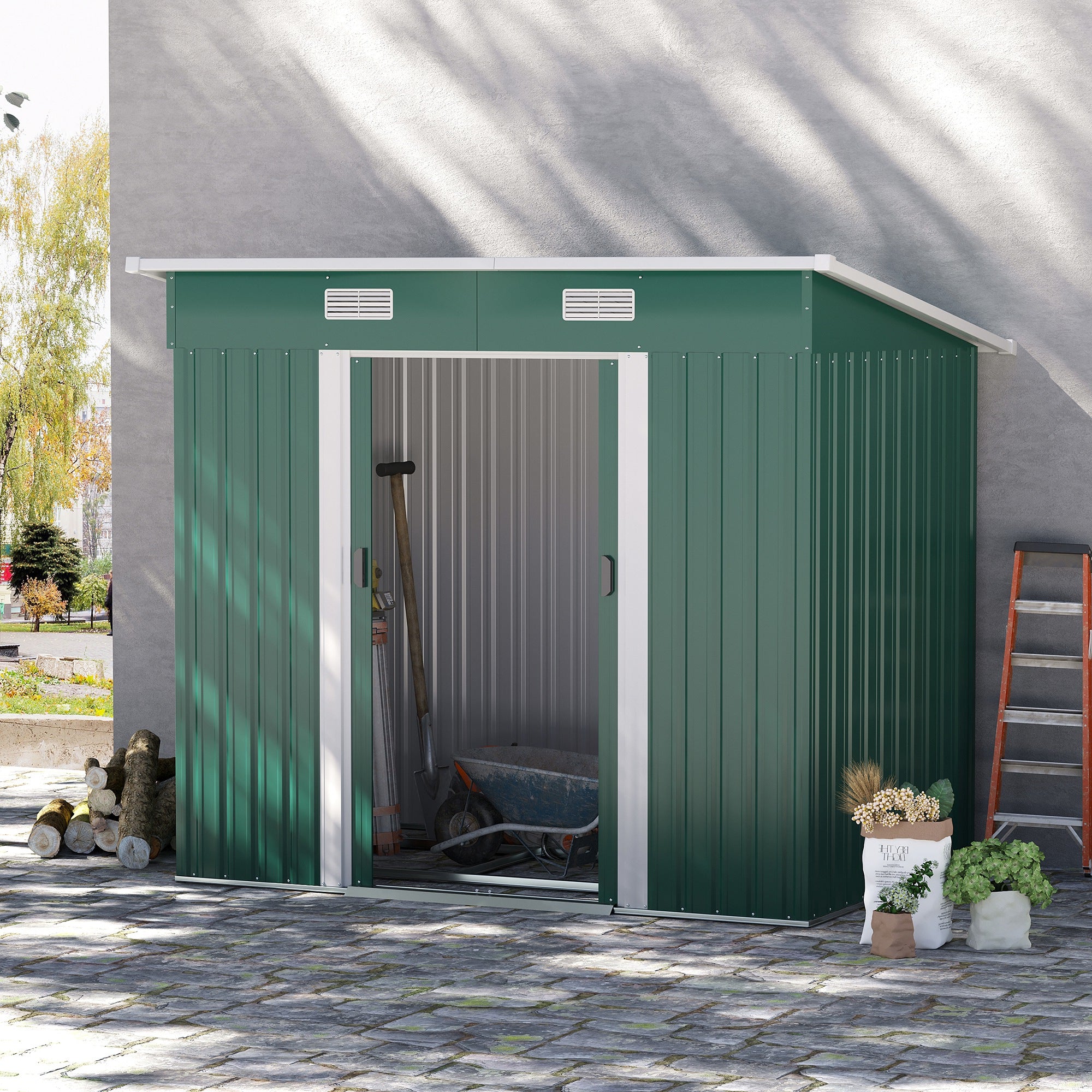 6.8 x 4.3ft Outdoor Garden Storage Shed with Air Vents - Green