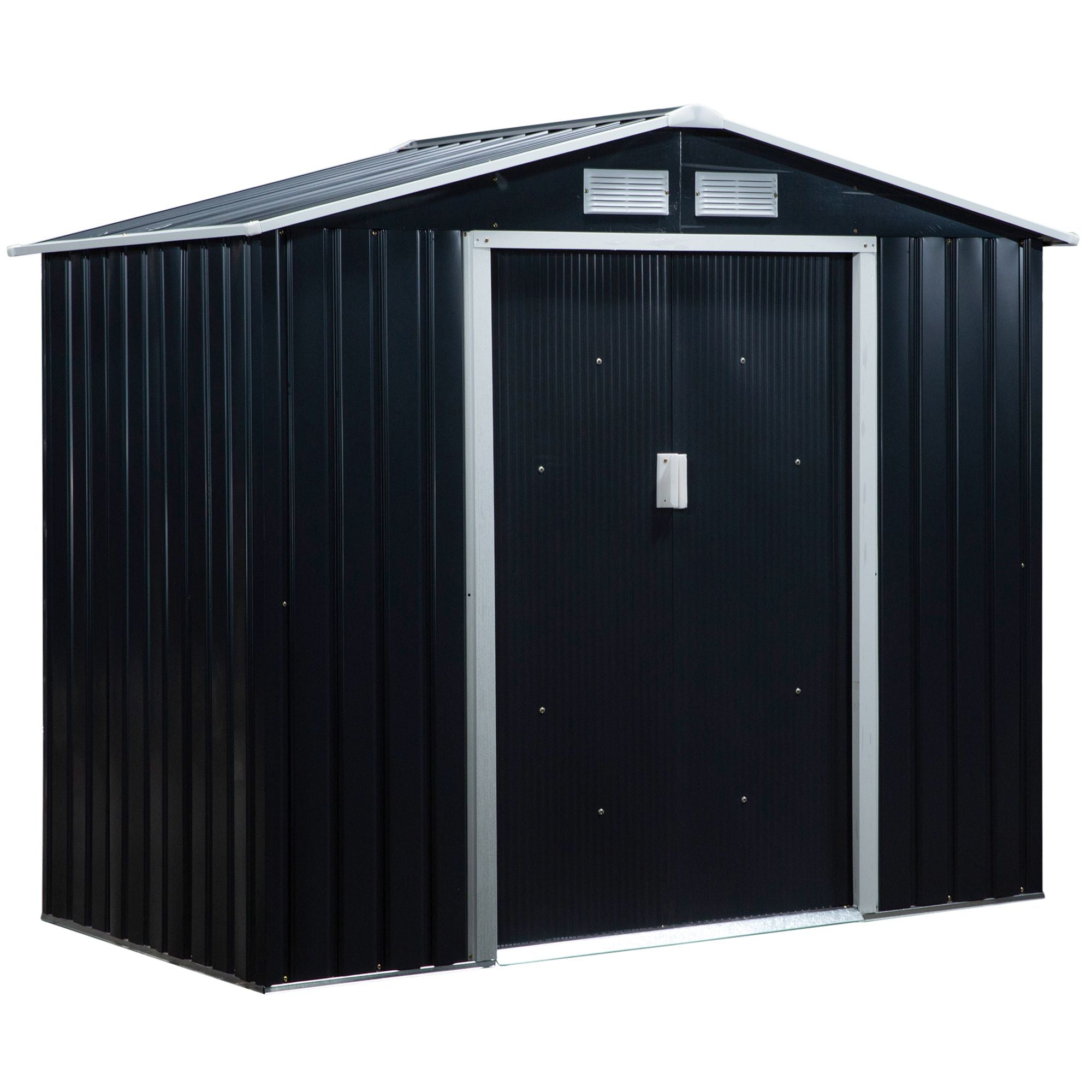 7ft x 4ft Lockable Metal Garden Shed with Sloping Roof - Dark Grey